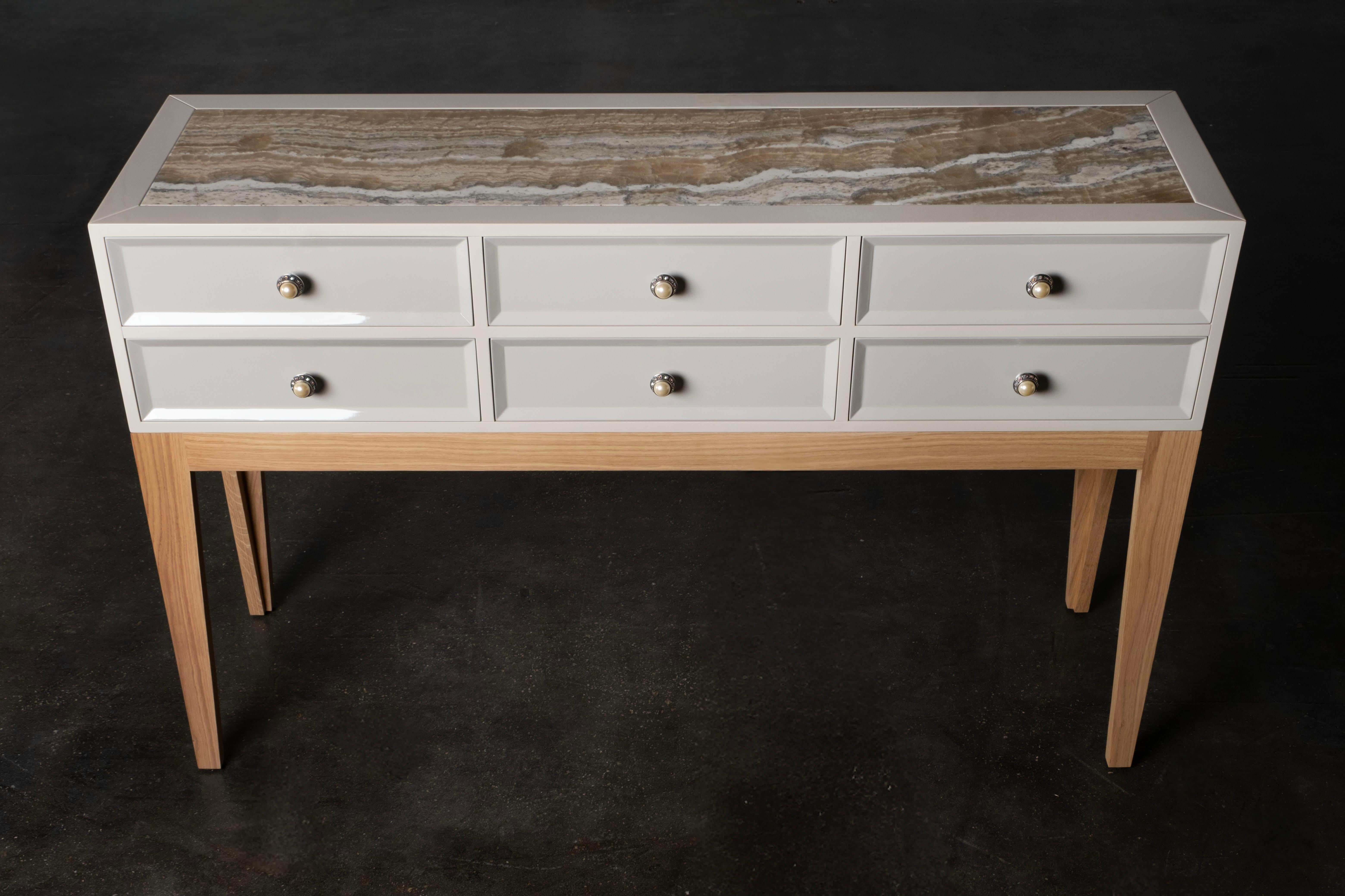 Hand-Crafted Mid-Century Modern Venise Console Table, Onyx, Beige, Handmade by Greenapple For Sale