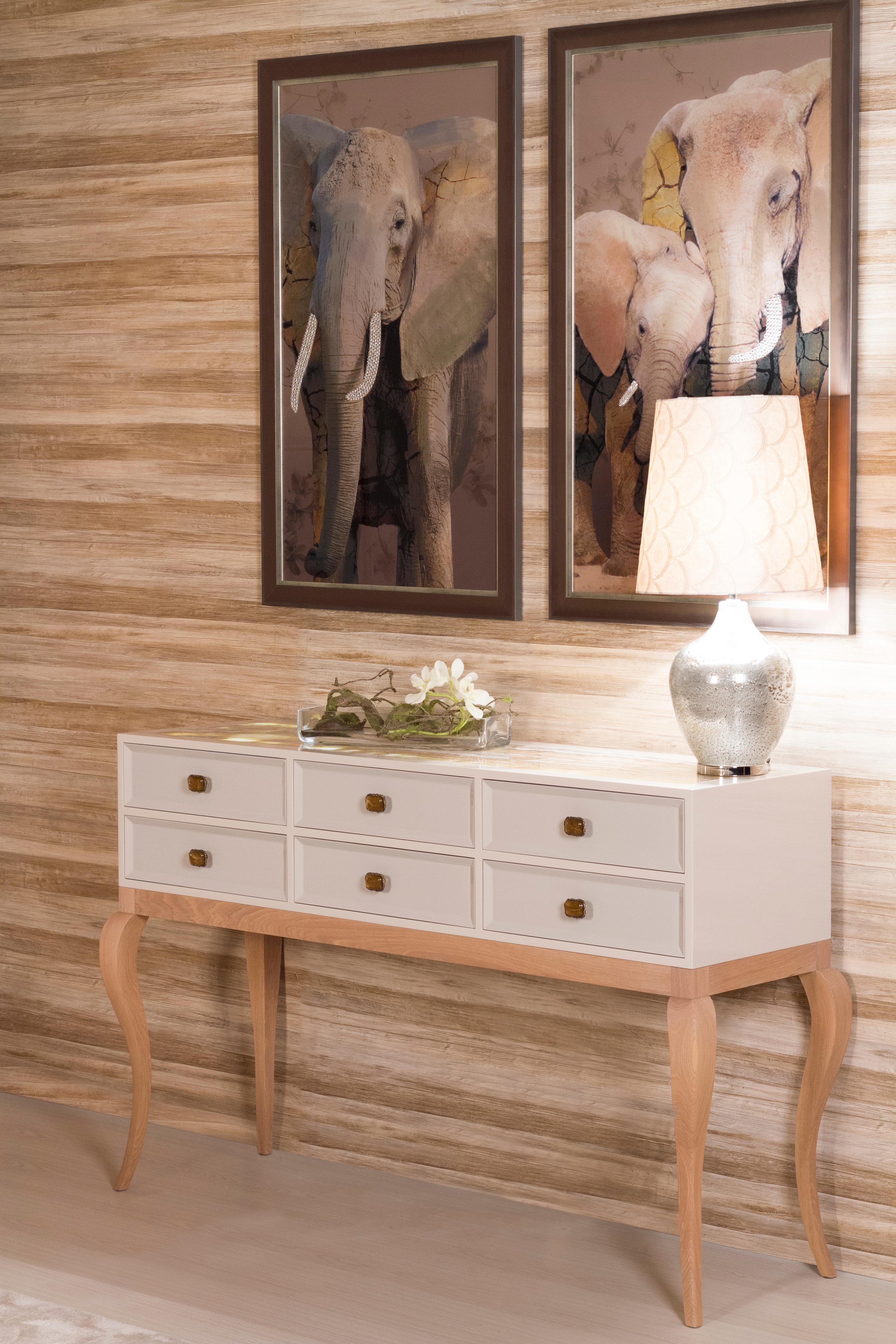 Mid-Century Modern Venise Console Table, Onyx, Beige, Handmade by Greenapple For Sale 1