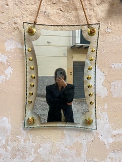 Espejo de pared moderno de mediados de siglo "Verde Nilo" de Cristal Arte - Latón y cristal