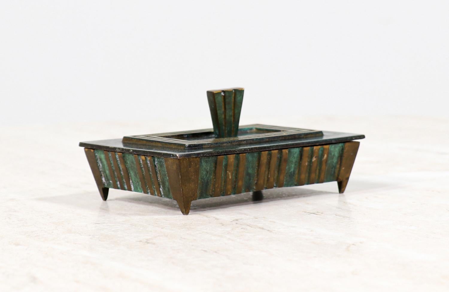 Israeli Mid-Century Modern Verdigris Bronze Trinket Box