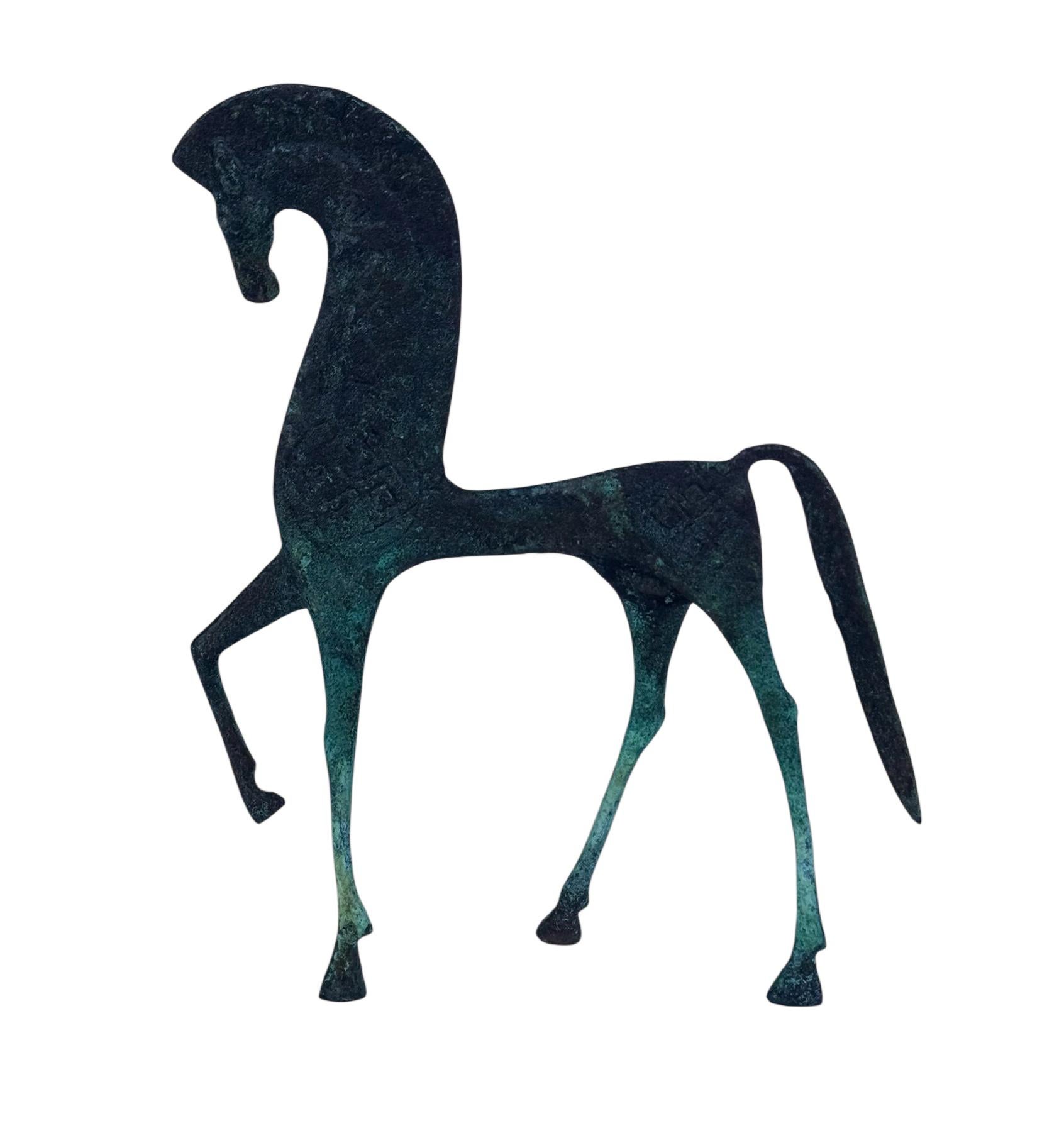 Americano Scultura di cavallo etrusco in Verdigris di Frederick Weinberg Modern della metà del secolo scorso in vendita