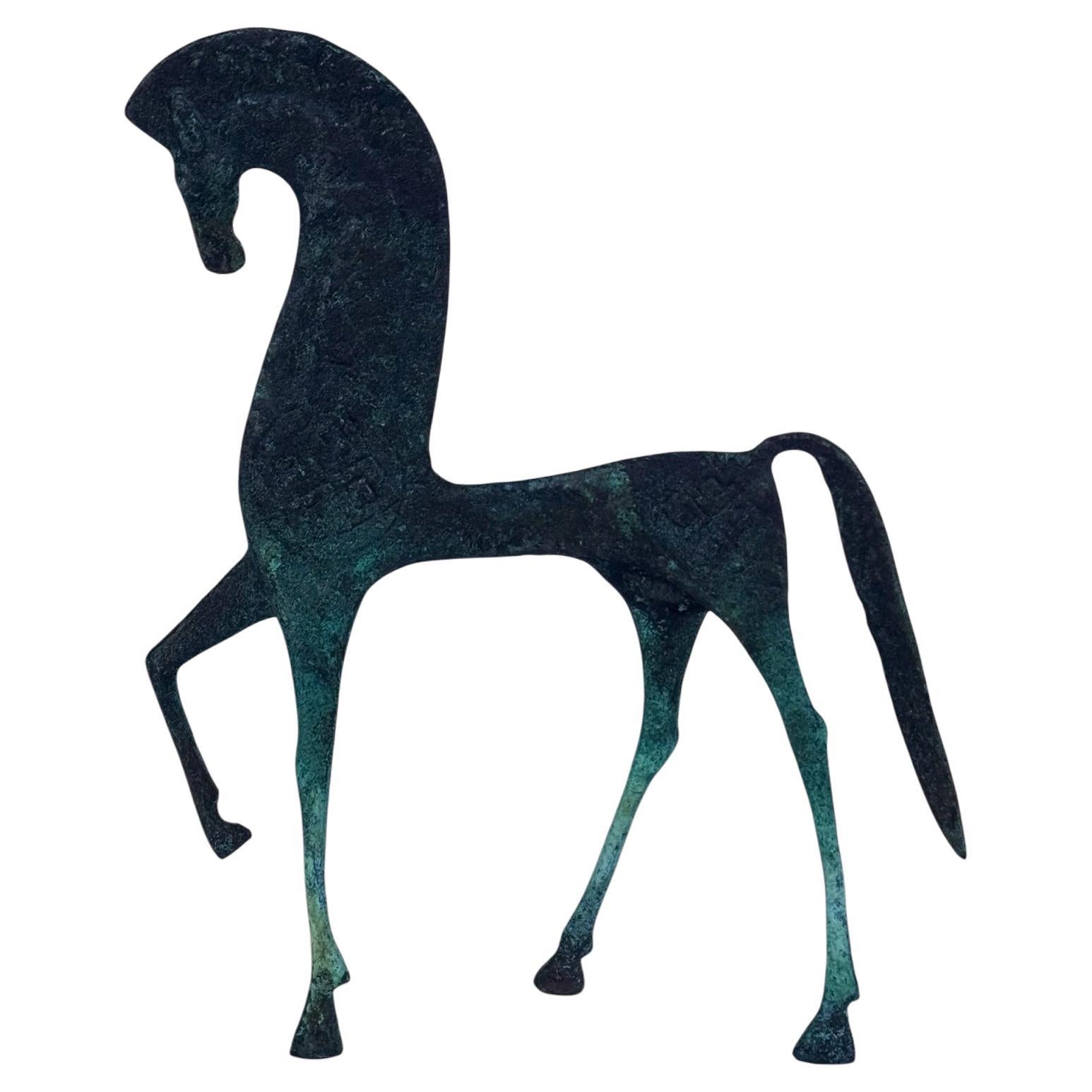 Scultura di cavallo etrusco in Verdigris di Frederick Weinberg Modern della metà del secolo scorso in vendita