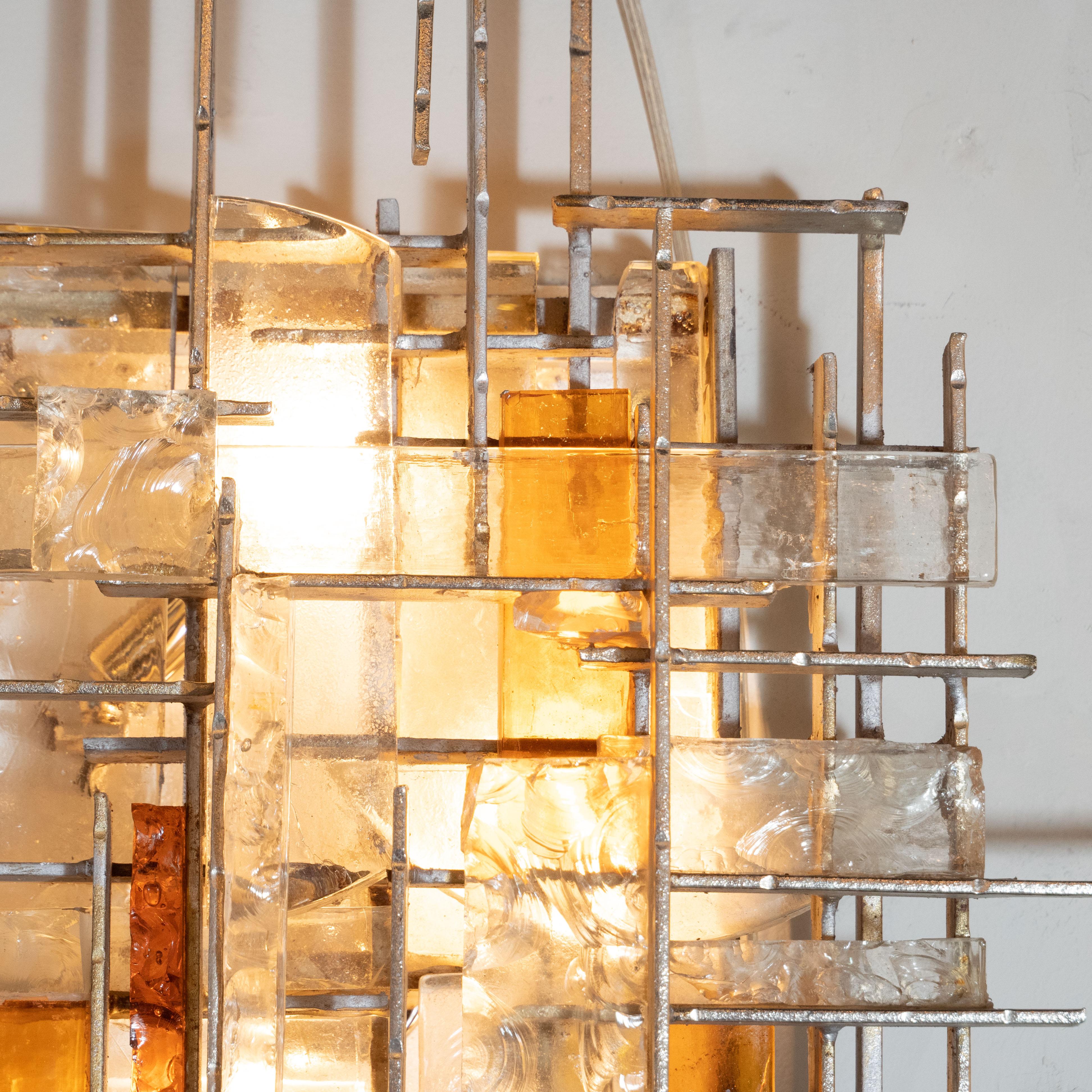 Late 20th Century Mid-Century Modern Veronese Glass Sconces with Silvered Iron Fittings, Poliarte