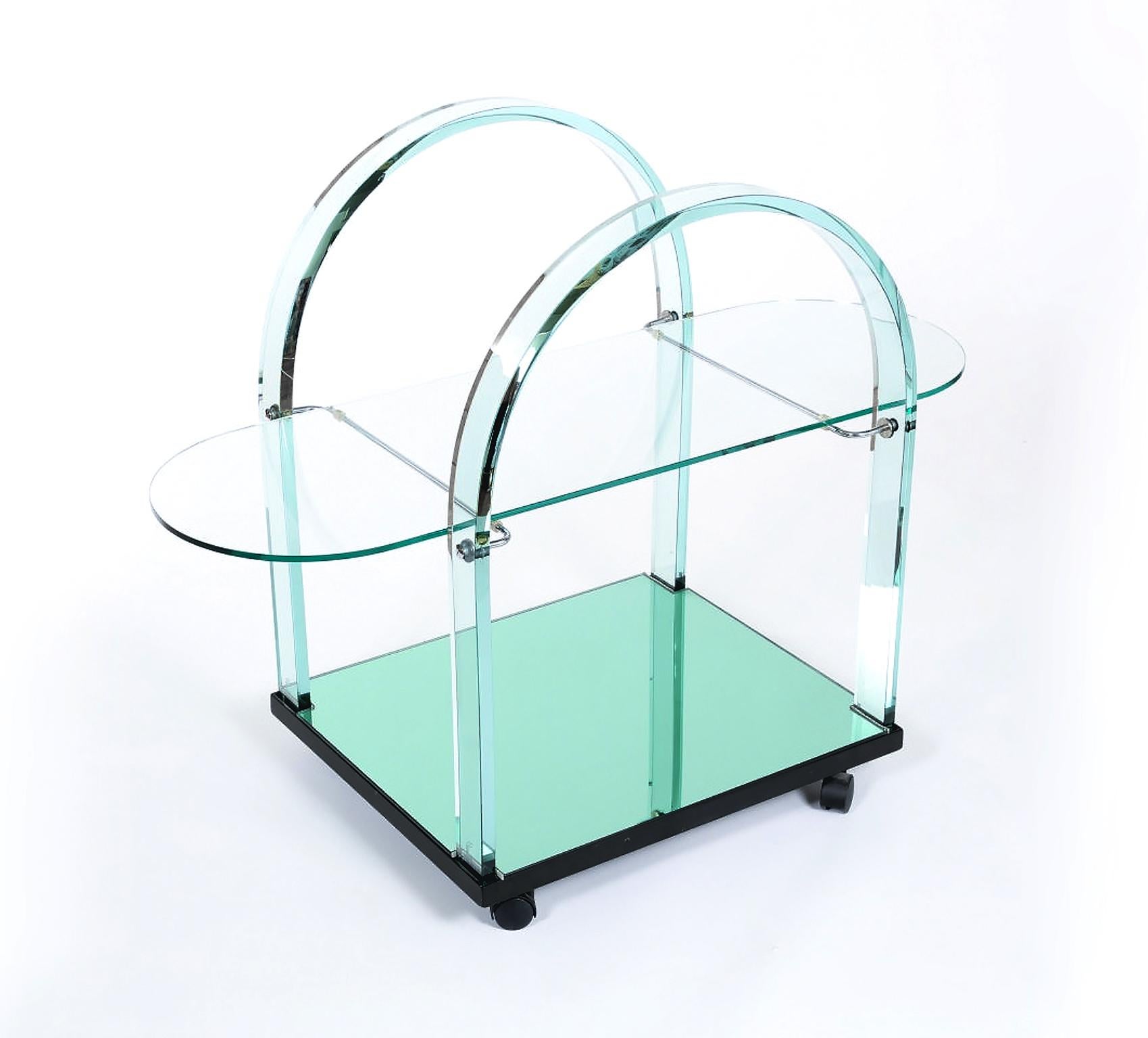 Mid-Century Modern Very Fine Glass / Mirror Bar Cart  6