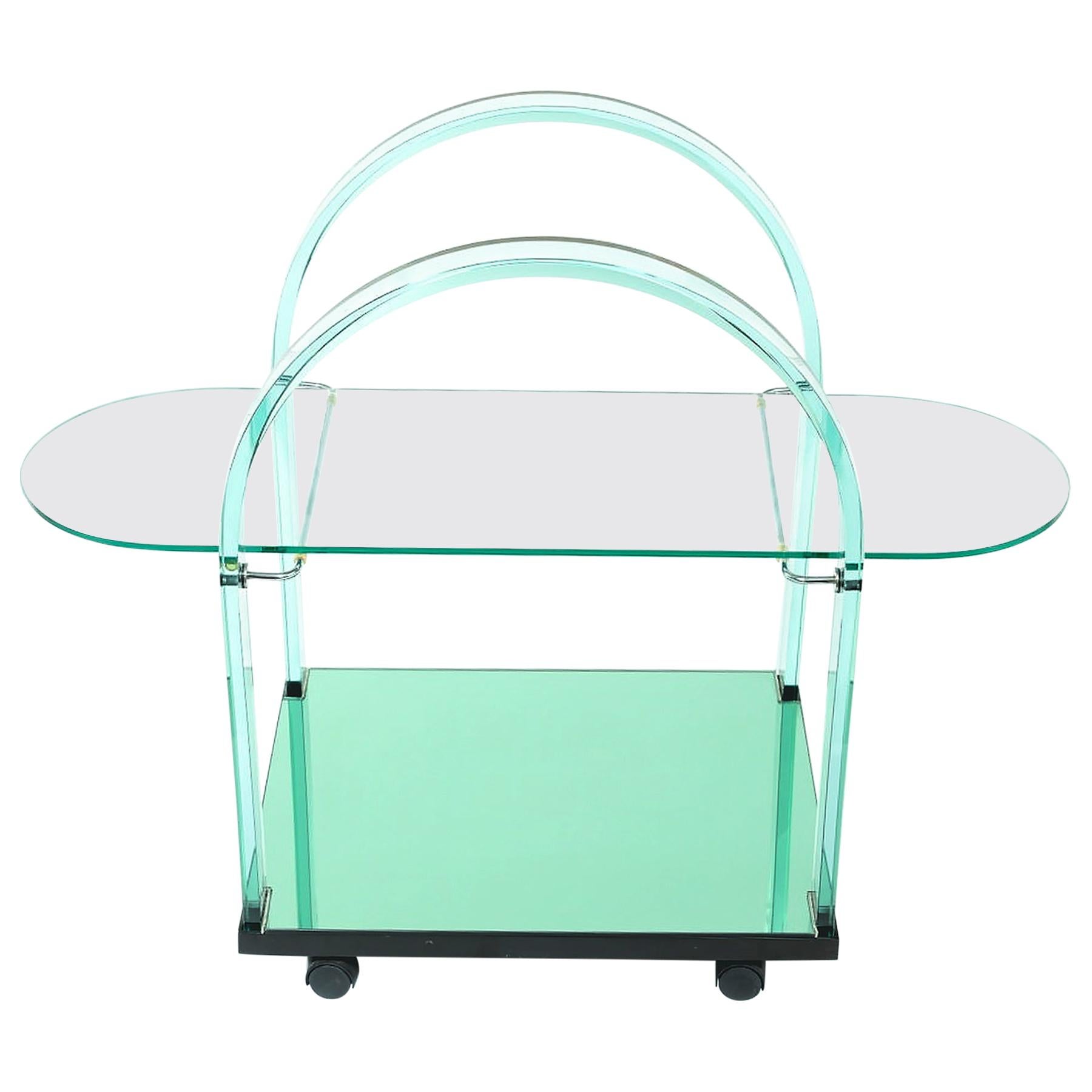 Mid-Century Modern Very Fine Glass / Mirror Bar Cart 