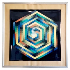 Mid Century Modern Victor Vasarely Fine Art Print, Opart Print, 70s