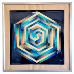 Mid Century Modern Victor Vasarely Fine Art Print, Opart Print, 70s