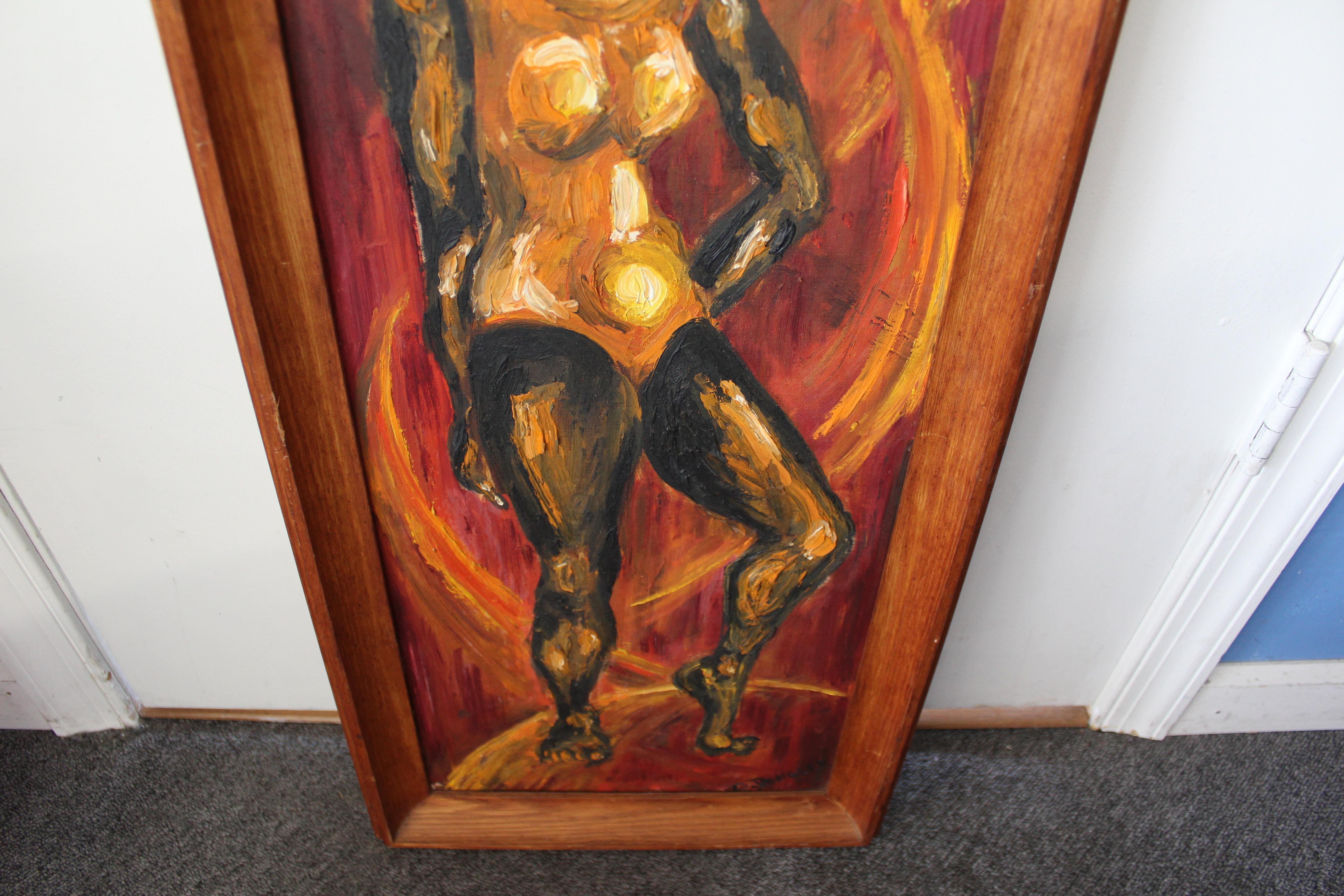 American Mid-Century Modern Vintage Abstract C. Dengler Vintage Oil Painting of Woman For Sale