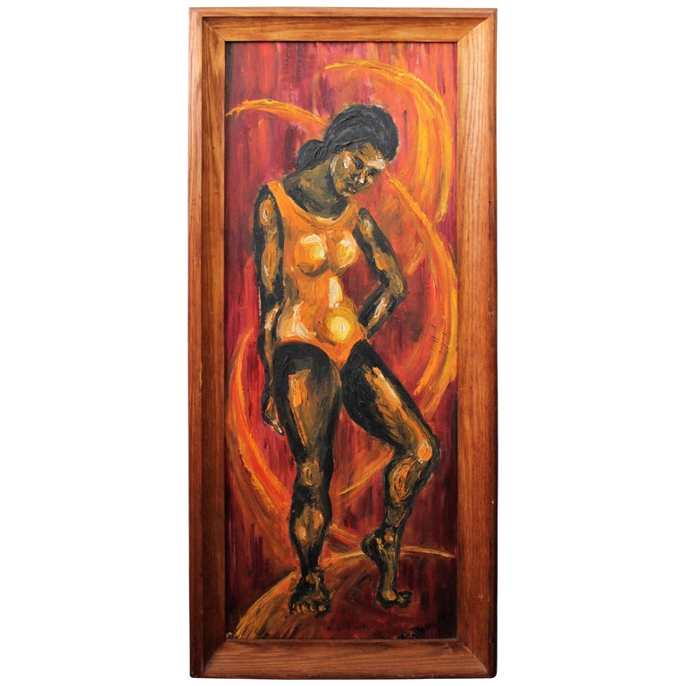 Mid-Century Modern Vintage Abstract C. Dengler Vintage Oil Painting of Woman For Sale