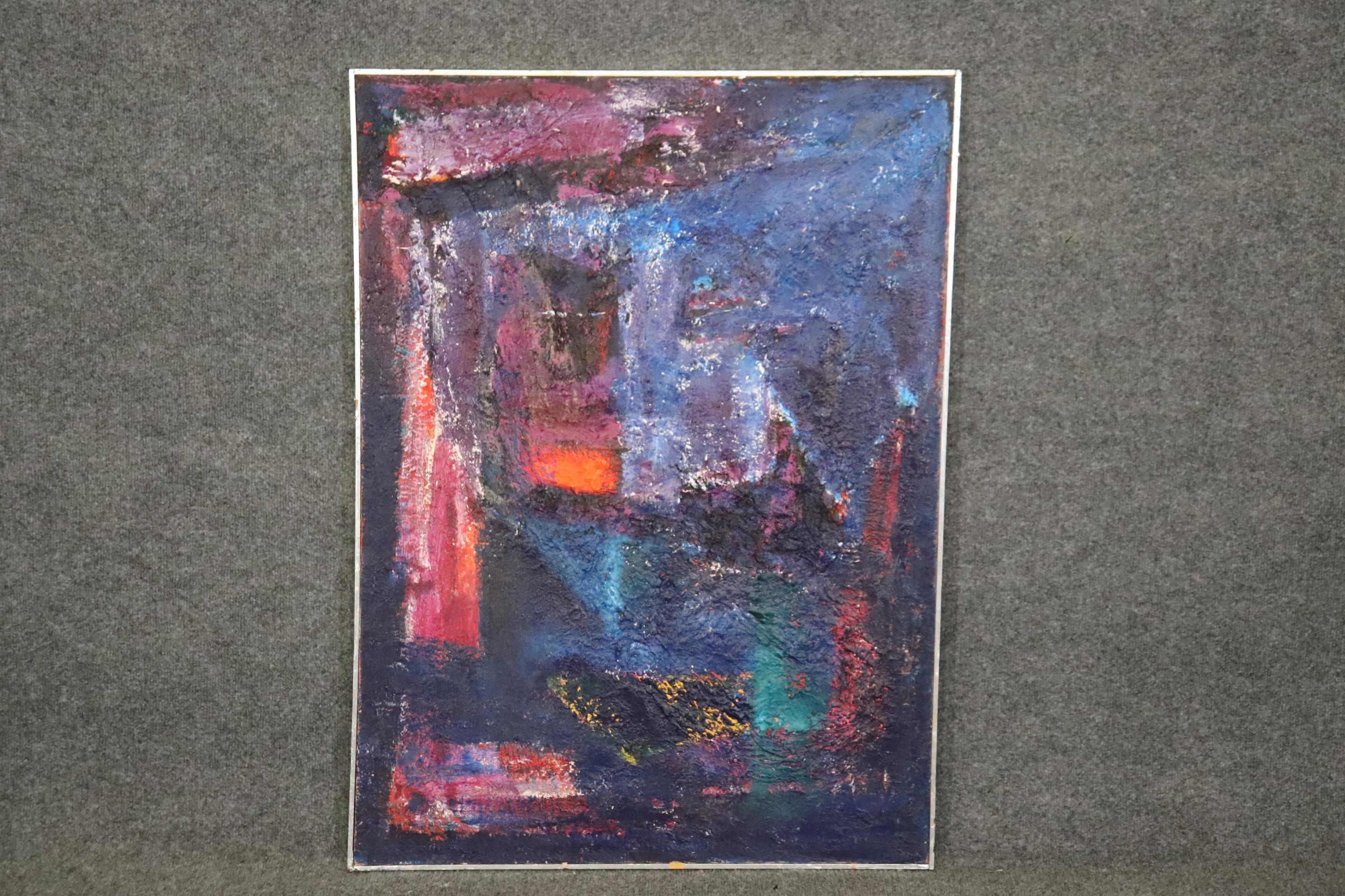 Dimensions: Height: 38 3/4in Width: 28 3/4in Depth: 1in 

This vintage abstract painting on canvas is perfect for you and your home!   If you look at the photos provided, you can see the detail in the heavy paint application. This Mid Century Modern
