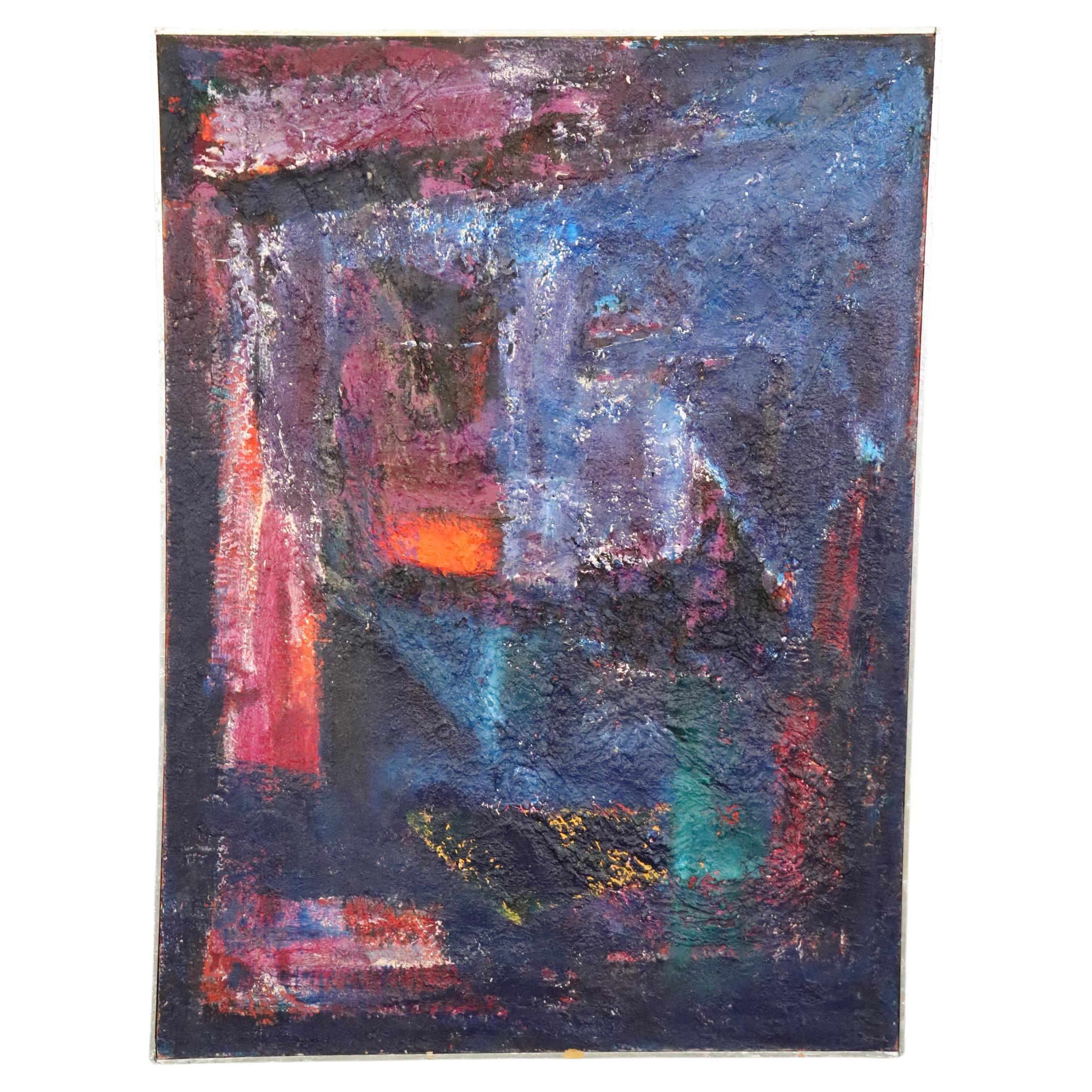 Mid Century Modern Vintage Abstract Multi Colored Oil Painting on Canvas  For Sale