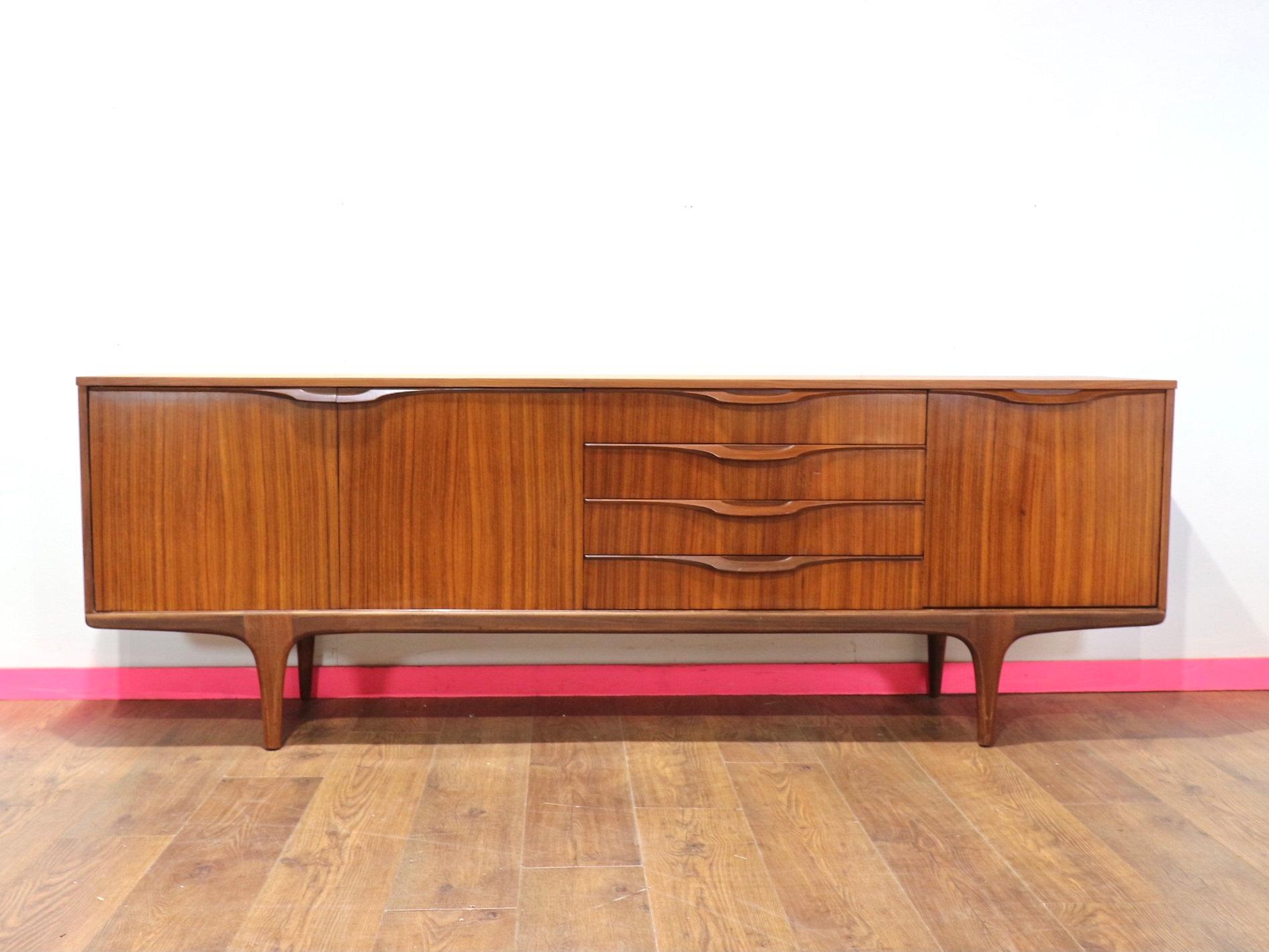 British Mid Century Modern Vintage Afromoisa Teak Credenza by Elliots of Newbury