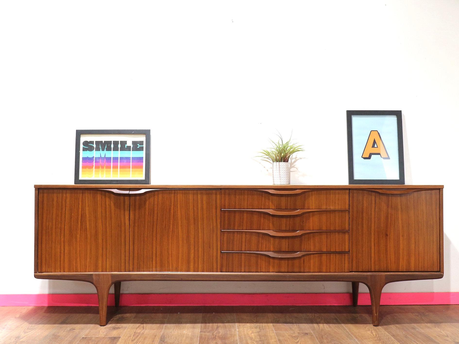 Mid Century Modern Vintage Afromoisa Teak Credenza by Elliots of Newbury In Good Condition In Los Angeles, CA