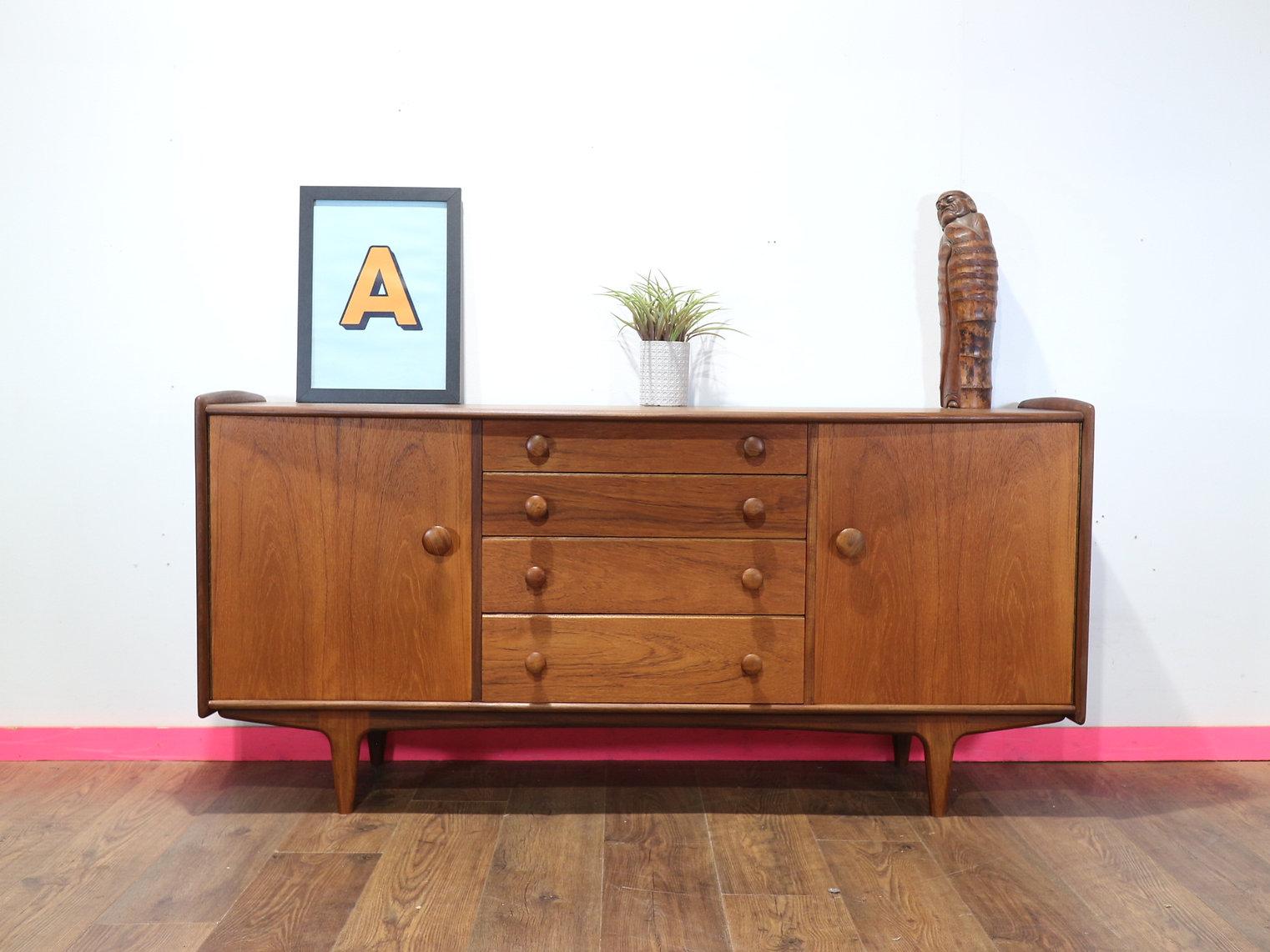 Mid Century Modern Vintage Afromosia Sideboard Credenza by Younger Danish Style 1