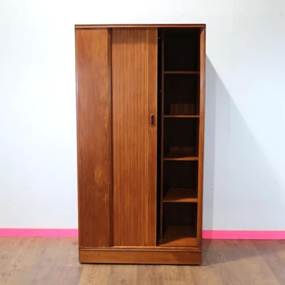 Mid-Century Modern Mid Century Modern Vintage Armoire Teak Wardrobe by Austinsuite Tambour Door For Sale