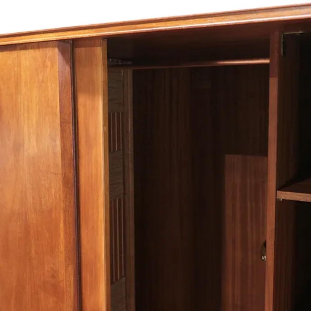 British Mid Century Modern Vintage Armoire Teak Wardrobe by Austinsuite Tambour Door For Sale