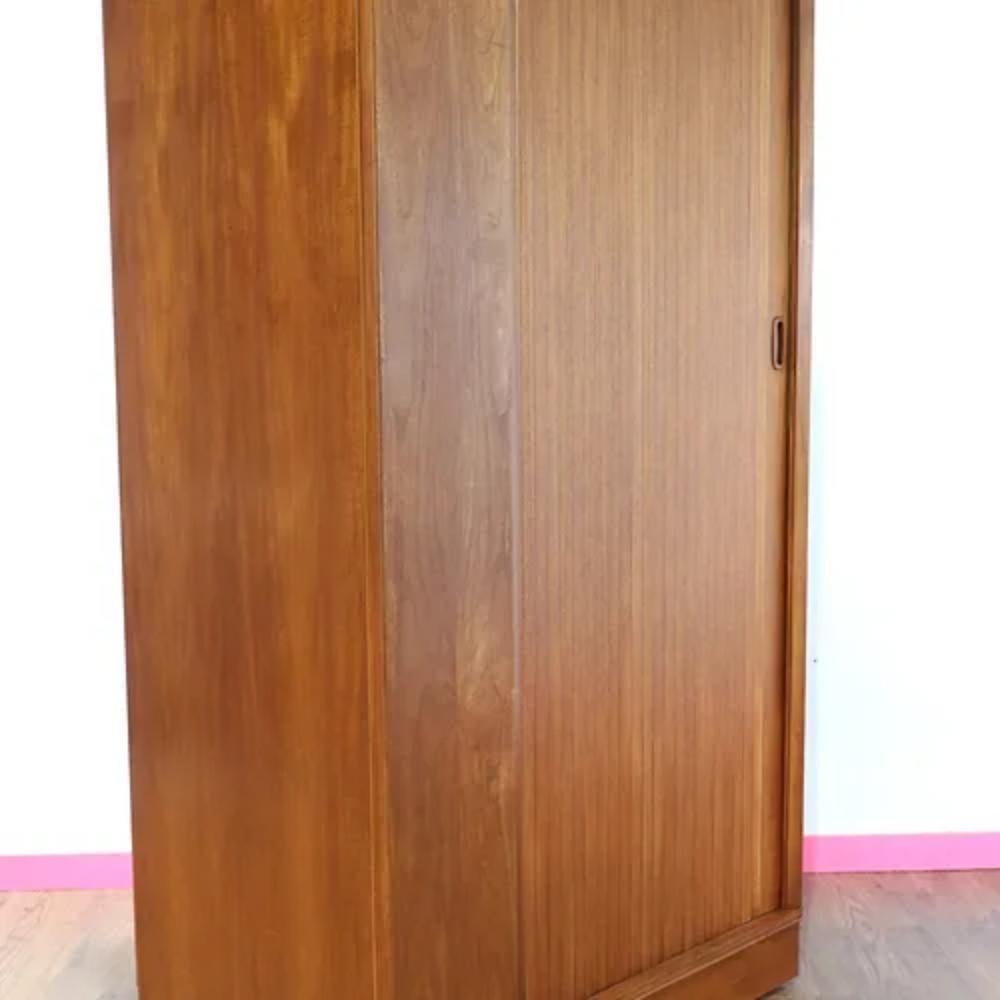 Mid Century Modern Vintage Armoire Teak Wardrobe by Austinsuite Tambour Door In Good Condition In Los Angeles, CA