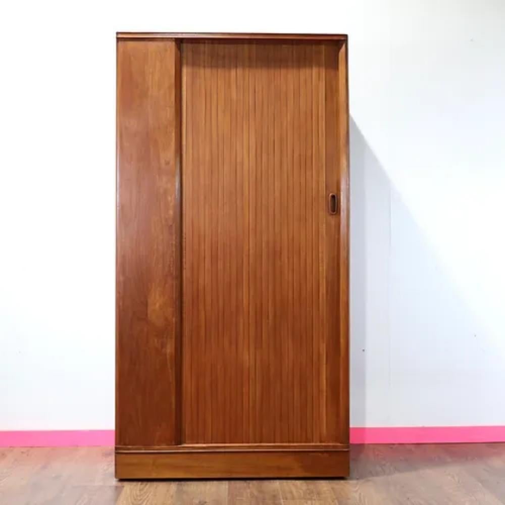 Mid Century Modern Vintage Armoire Teak Wardrobe by Austinsuite Tambour Door For Sale 1