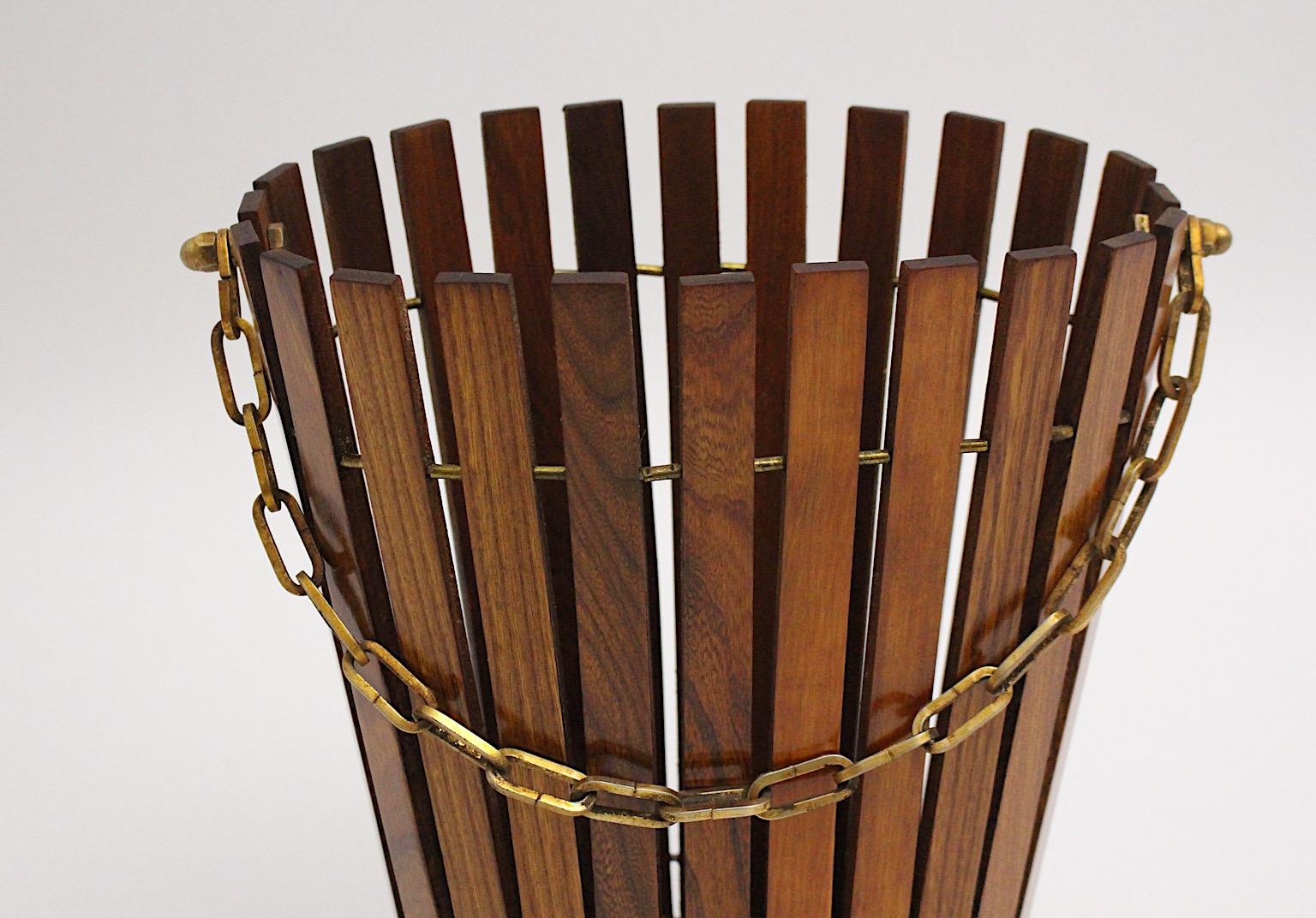 Mid-Century Modern Vintage Ashwood Brass Paper Basket Austria 1960s 4
