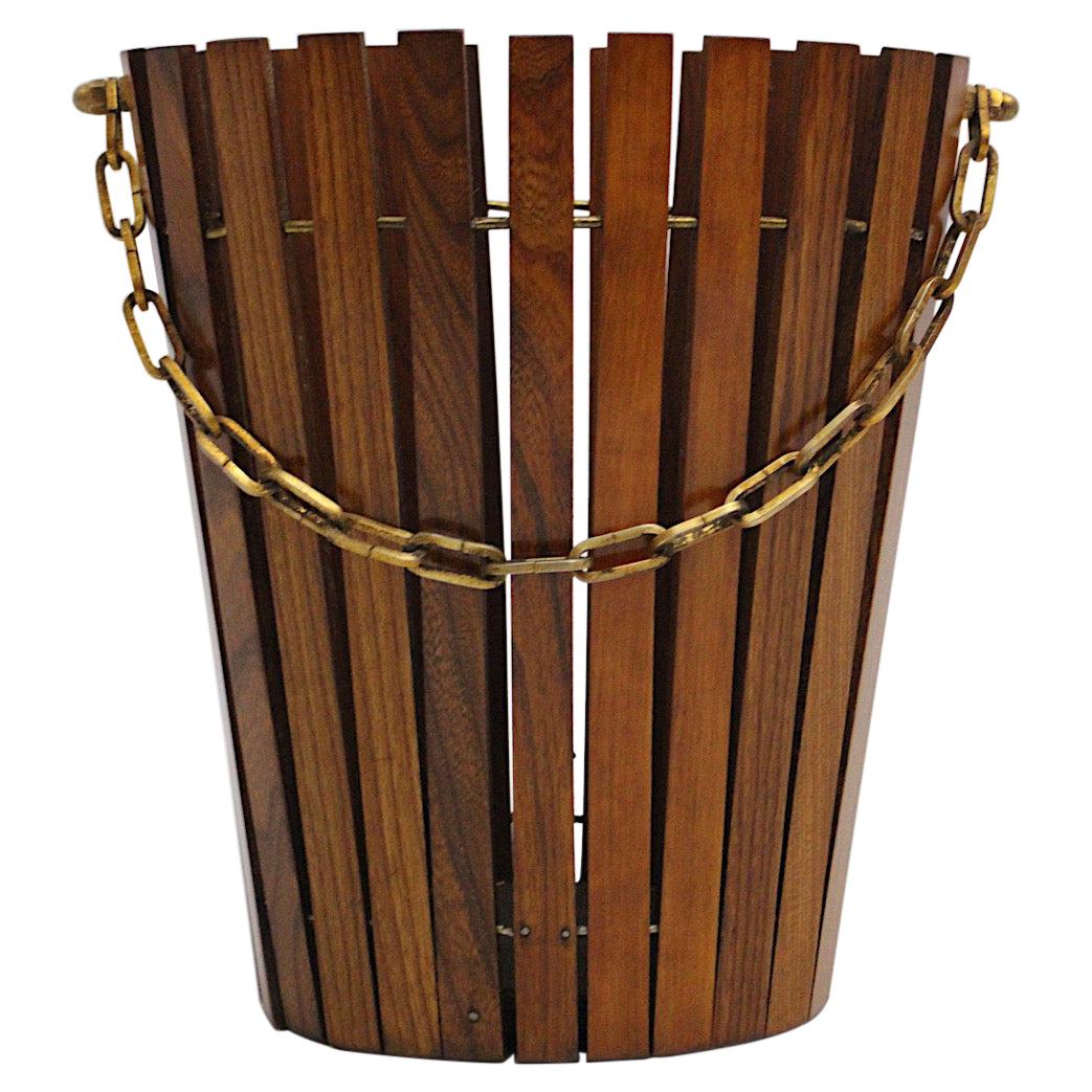 Mid-Century Modern Vintage Ashwood Brass Paper Basket Austria 1960s