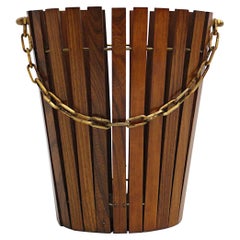 Panier en papier en bois de frêne et laiton vintage moderne du milieu du siècle Autriche années 1960