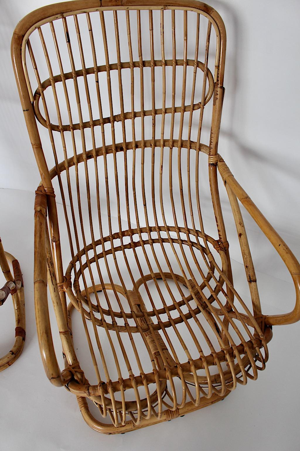 Mid-Century Modern Vintage Bent Bamboo Rattan Two Patio Armchairs, 1960s, Italy For Sale 6