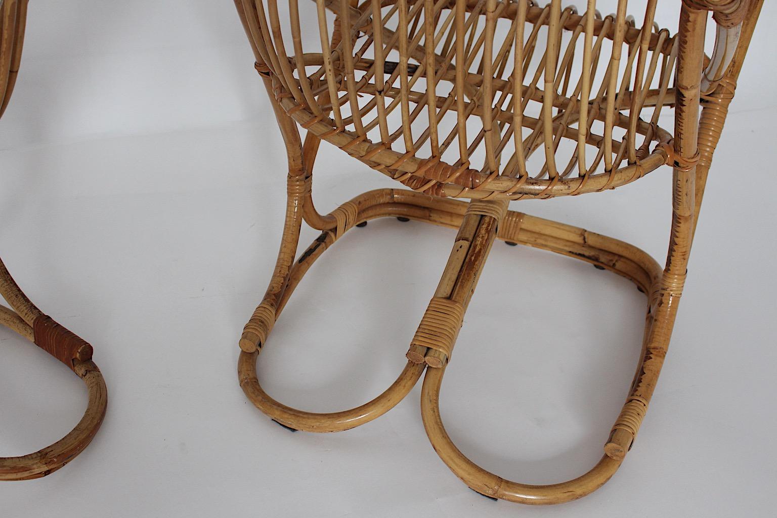 Mid-Century Modern Vintage Bent Bamboo Rattan Two Patio Armchairs, 1960s, Italy For Sale 8