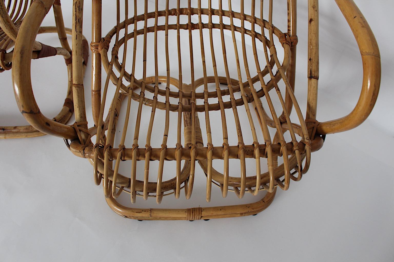 Mid-Century Modern Vintage Bent Bamboo Rattan Two Patio Armchairs, 1960s, Italy For Sale 12