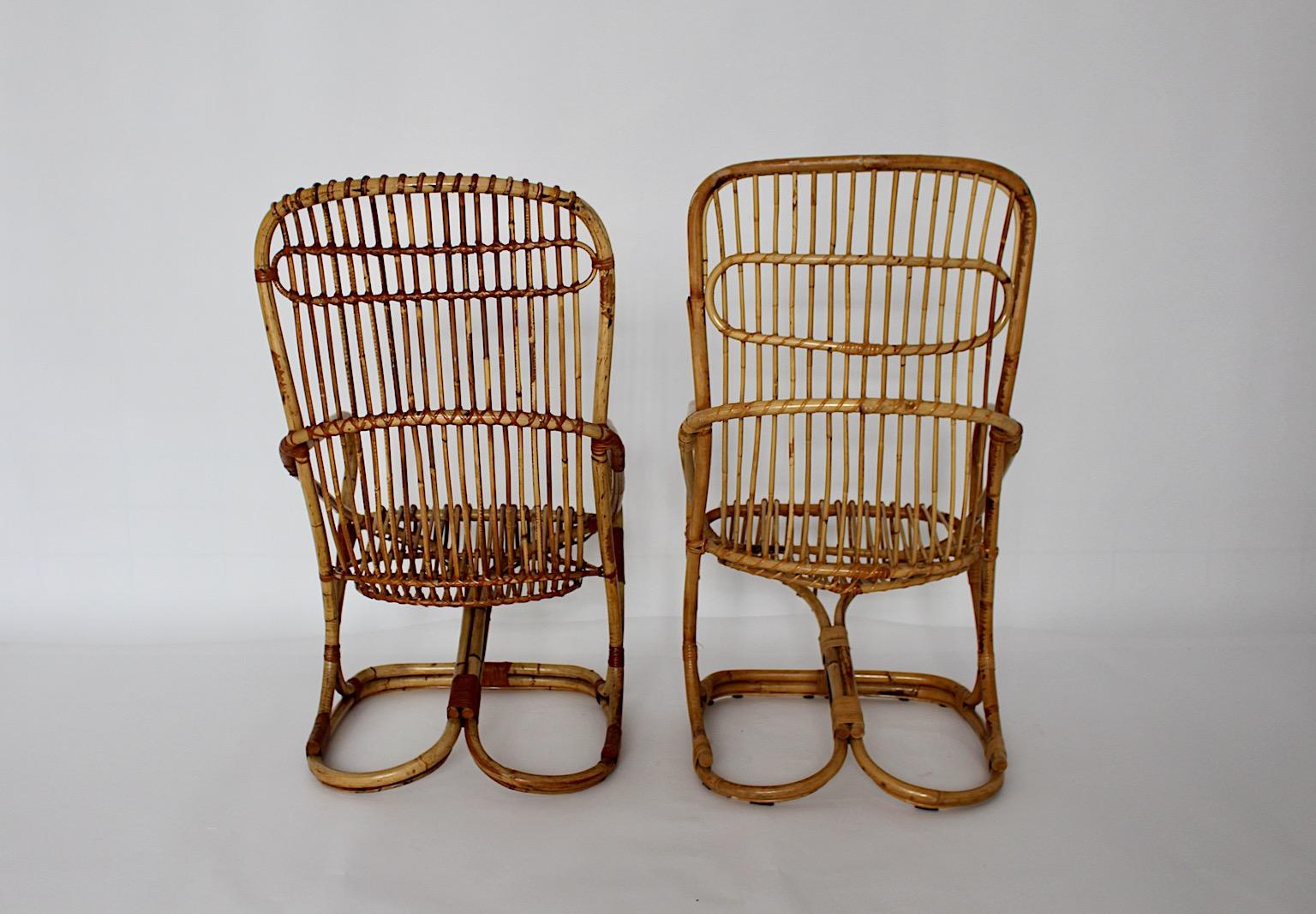 Bambou Deux fauteuils de patio en bambou et rotin plié, années 1960, Italie, style moderne du milieu du siècle en vente