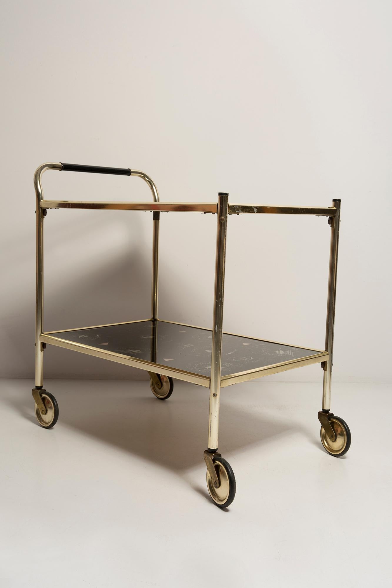 Mid-Century Modern Vintage Bart Cart, Gold and Glass, Europe, 1960s 1