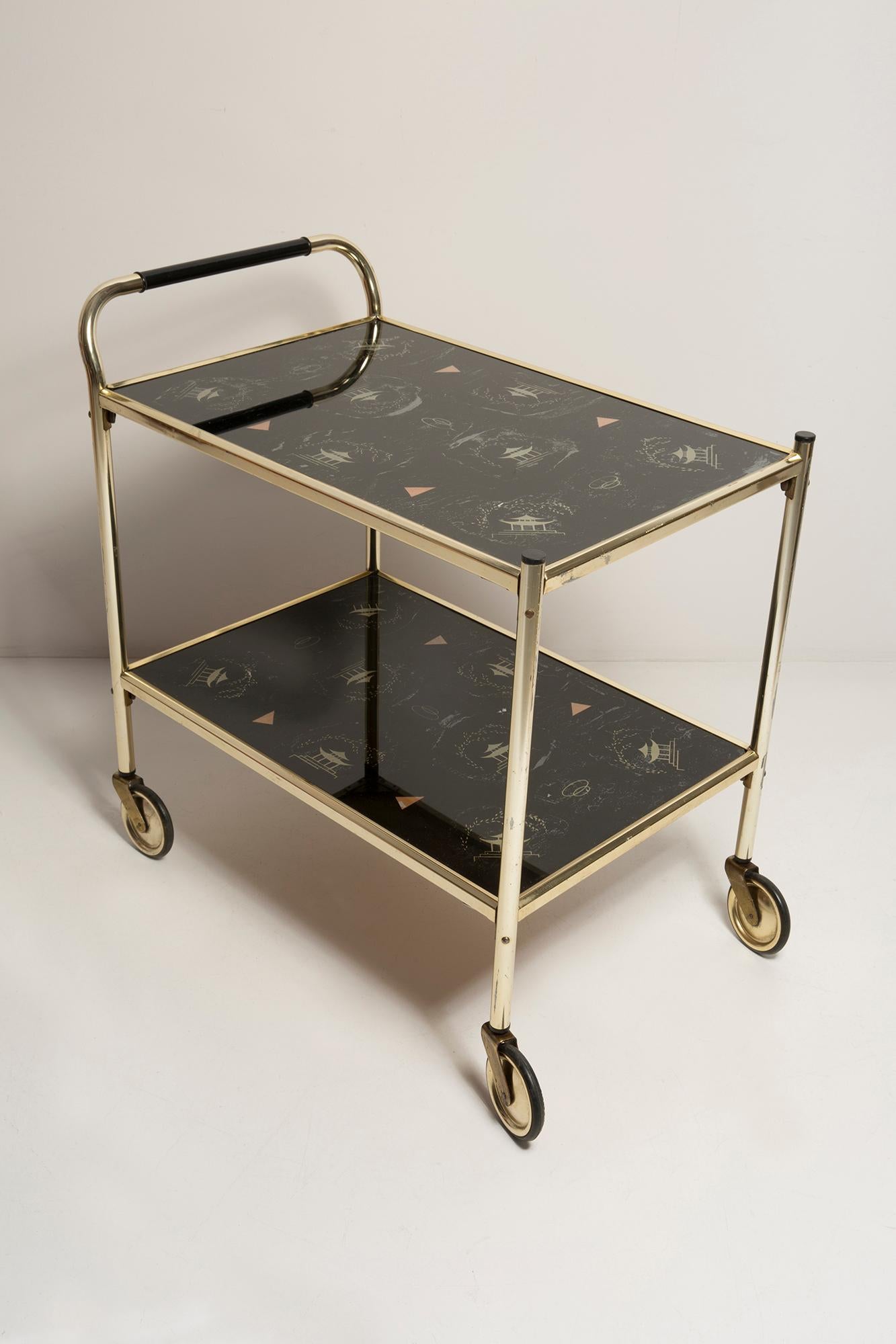 Bamboo Mid-Century Modern Vintage Bart Cart, Gold and Glass, Europe, 1960s