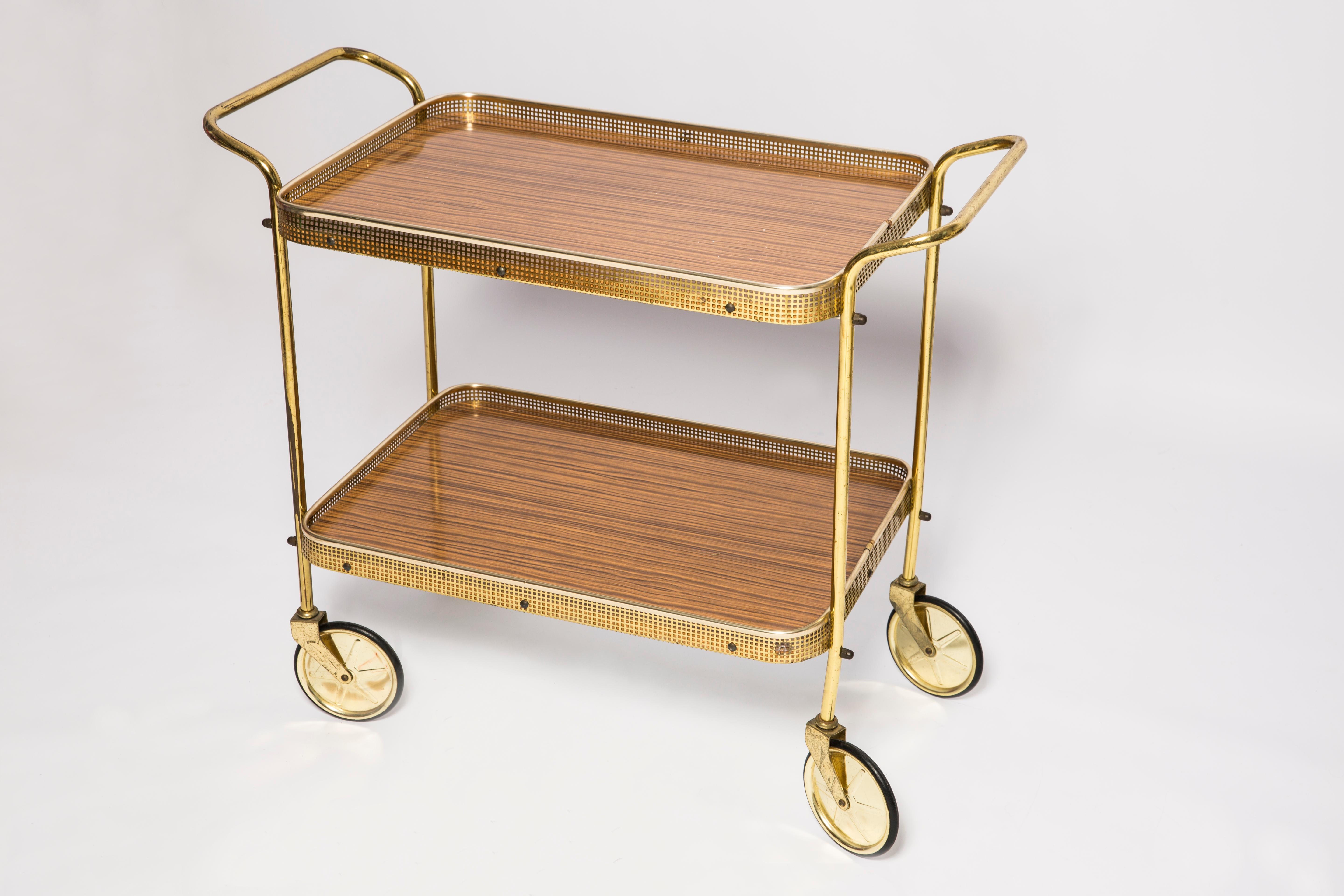 Mid-Century Modern Vintage Bart Cart, Gold and Wood, Europe, 1960s For Sale 1