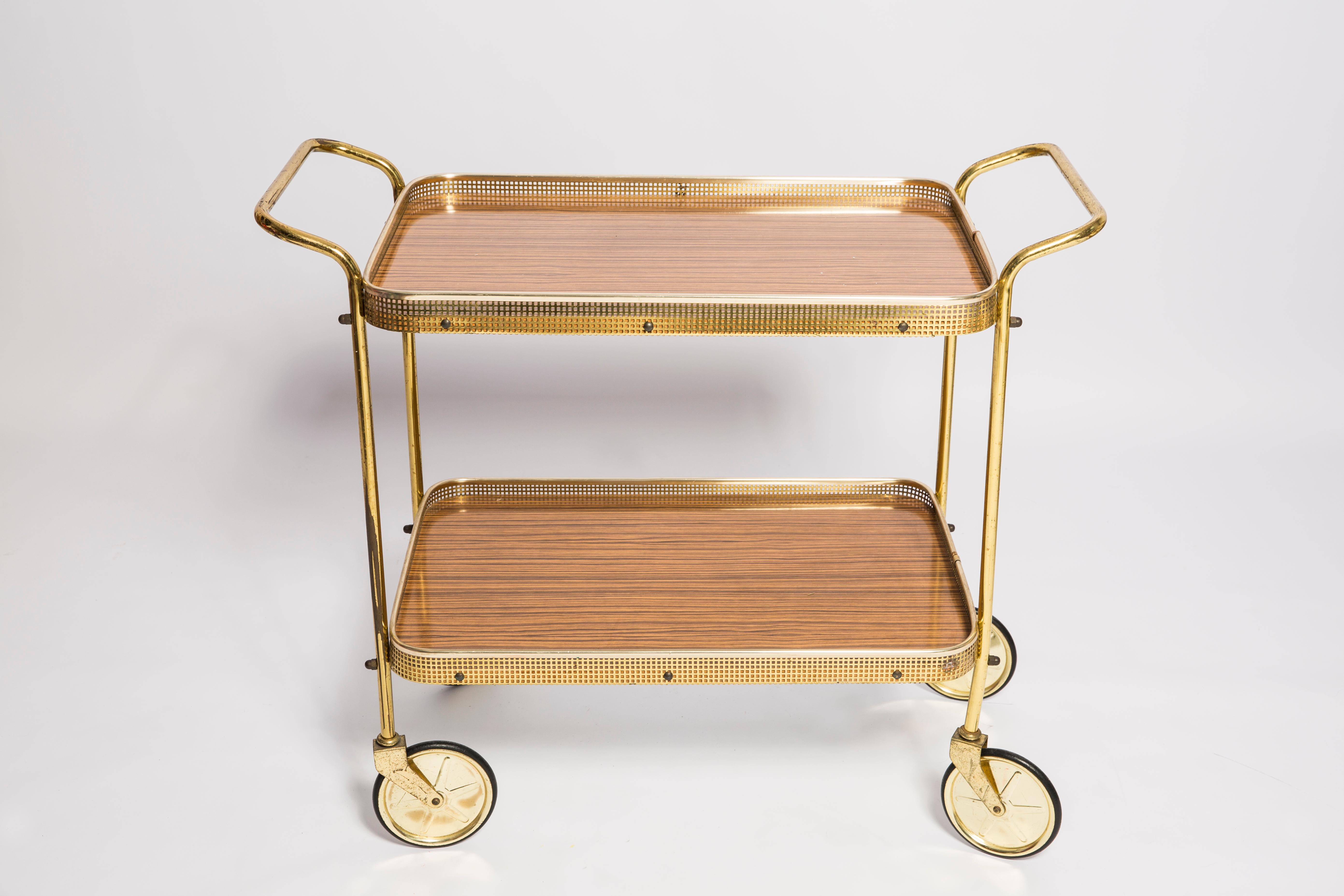 Mid-Century Modern Vintage Bart Cart, Gold and Wood, Europe, 1960s In Excellent Condition For Sale In 05-080 Hornowek, PL