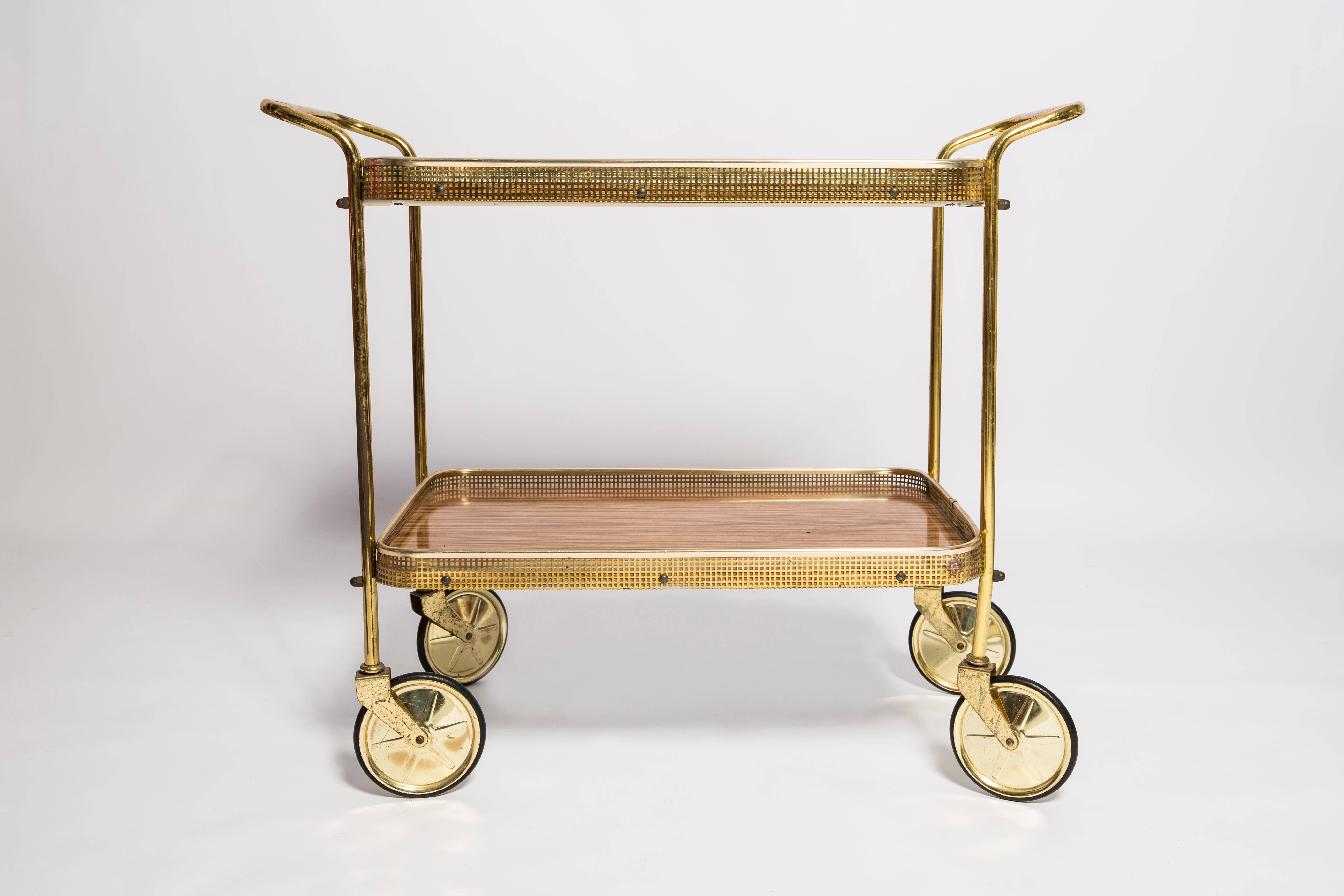20th Century Mid-Century Modern Vintage Bart Cart, Gold and Wood, Europe, 1960s For Sale
