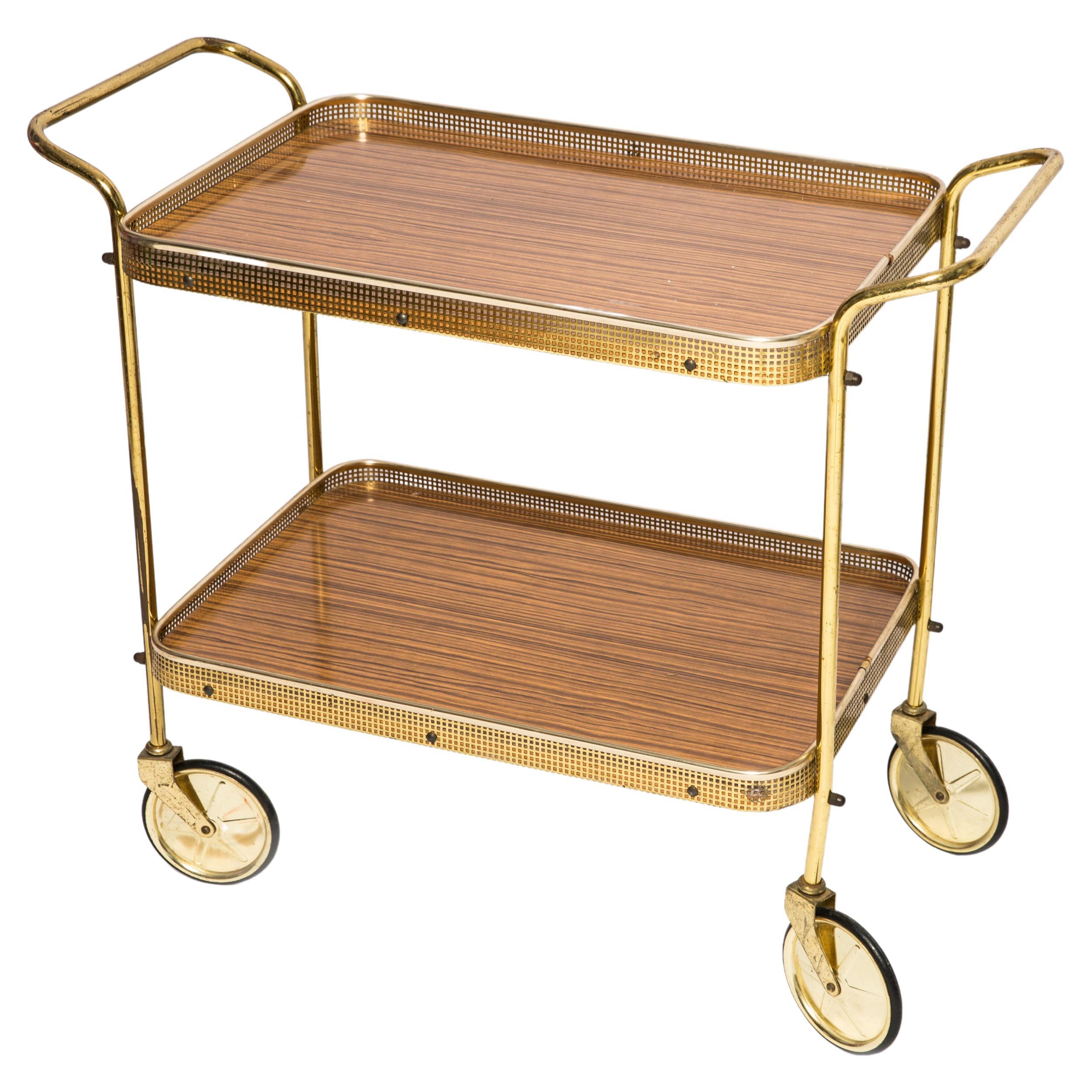 Mid-Century Modern Vintage Bart Cart, Gold and Wood, Europe, 1960s For Sale