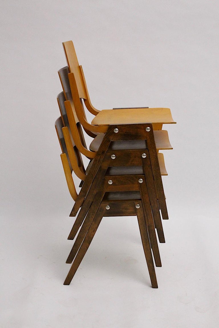 Mid-Century Modern Vintage Beech Bicolor Dining Chairs