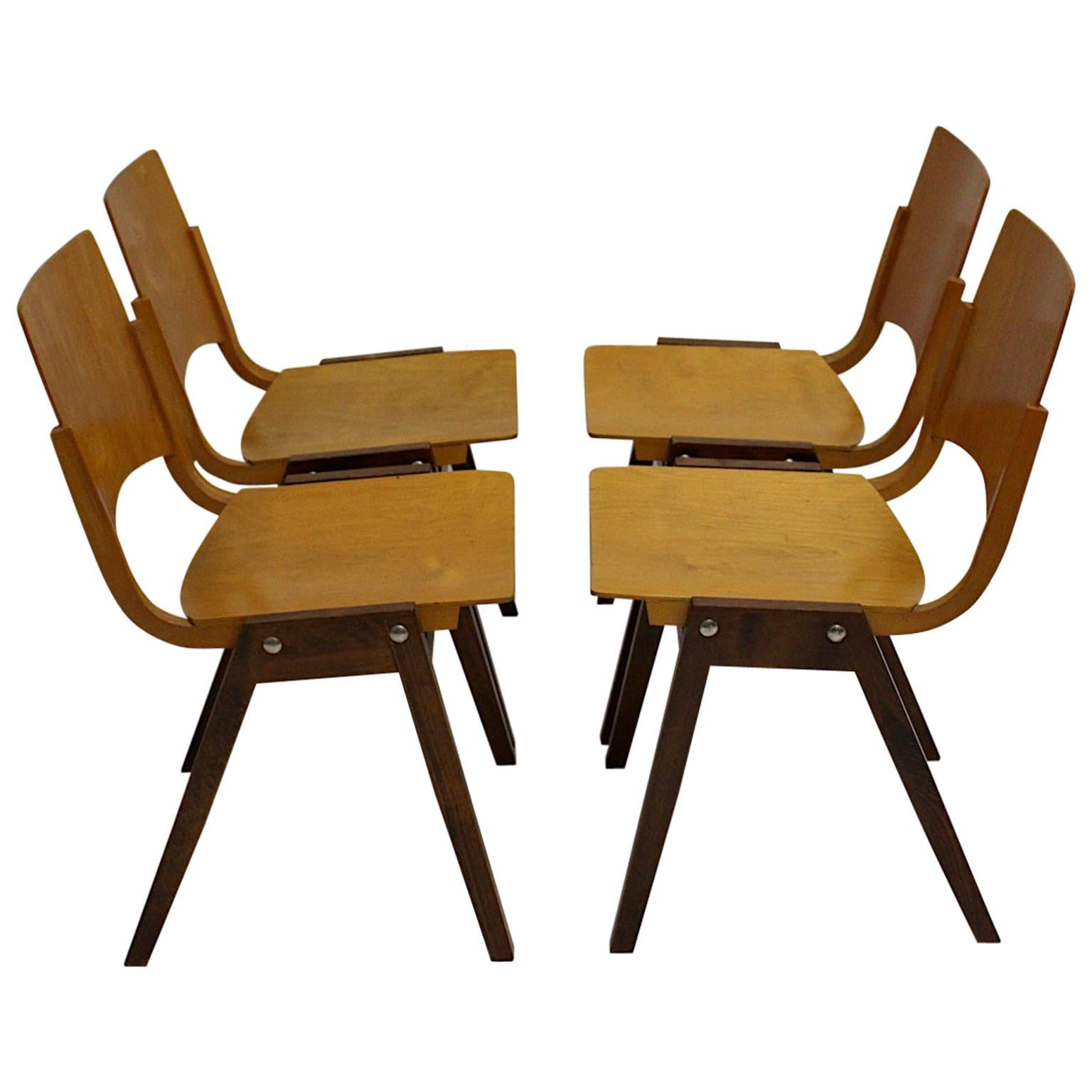 Mid-Century Modern Vintage Beech Bicolor Dining Chairs Roland Rainer 1952 Vienna