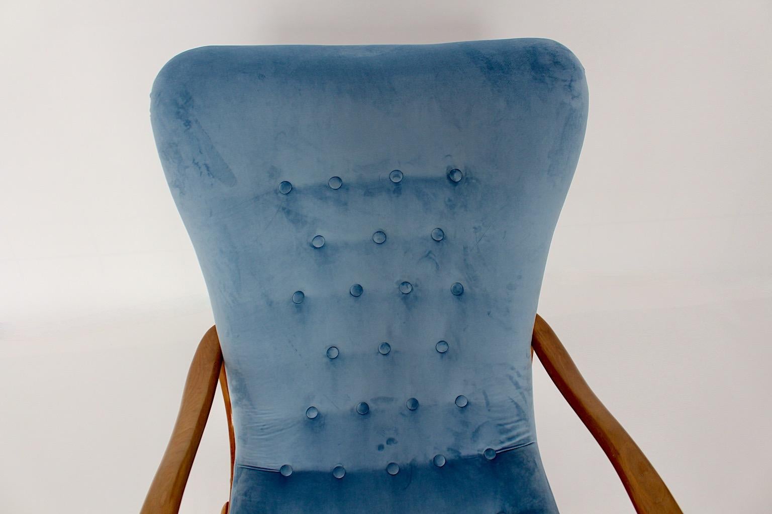 Mid-Century Modern Vintage Beech Blue Armchair Lounge Chair Austria, 1950s For Sale 6