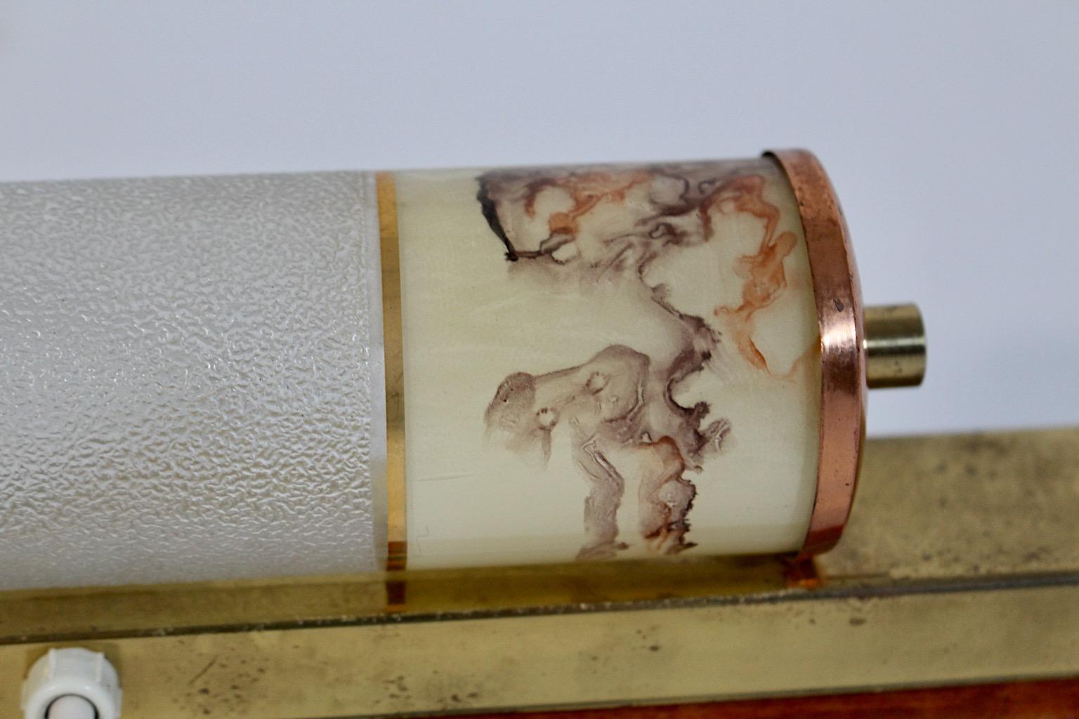 Mid Century Modern Vintage Beech Brass Copper Glass Pastel Brown Sconce 1940s For Sale 7
