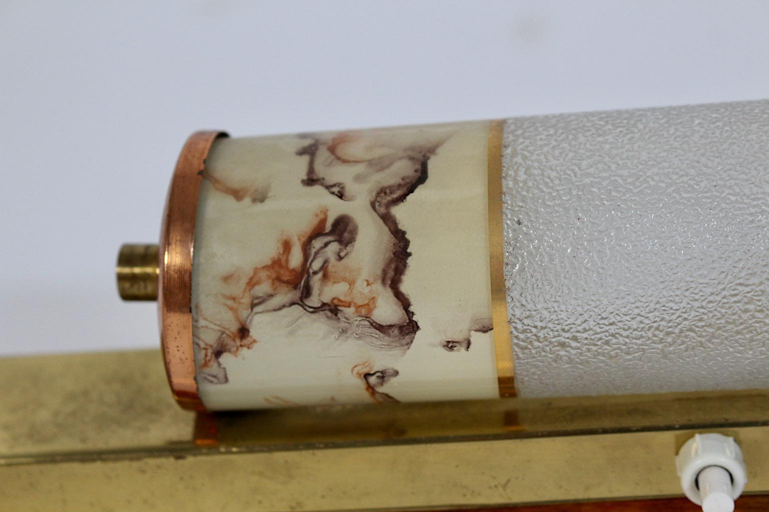 Mid Century Modern Vintage Beech Brass Copper Glass Pastel Brown Sconce 1940s For Sale 8