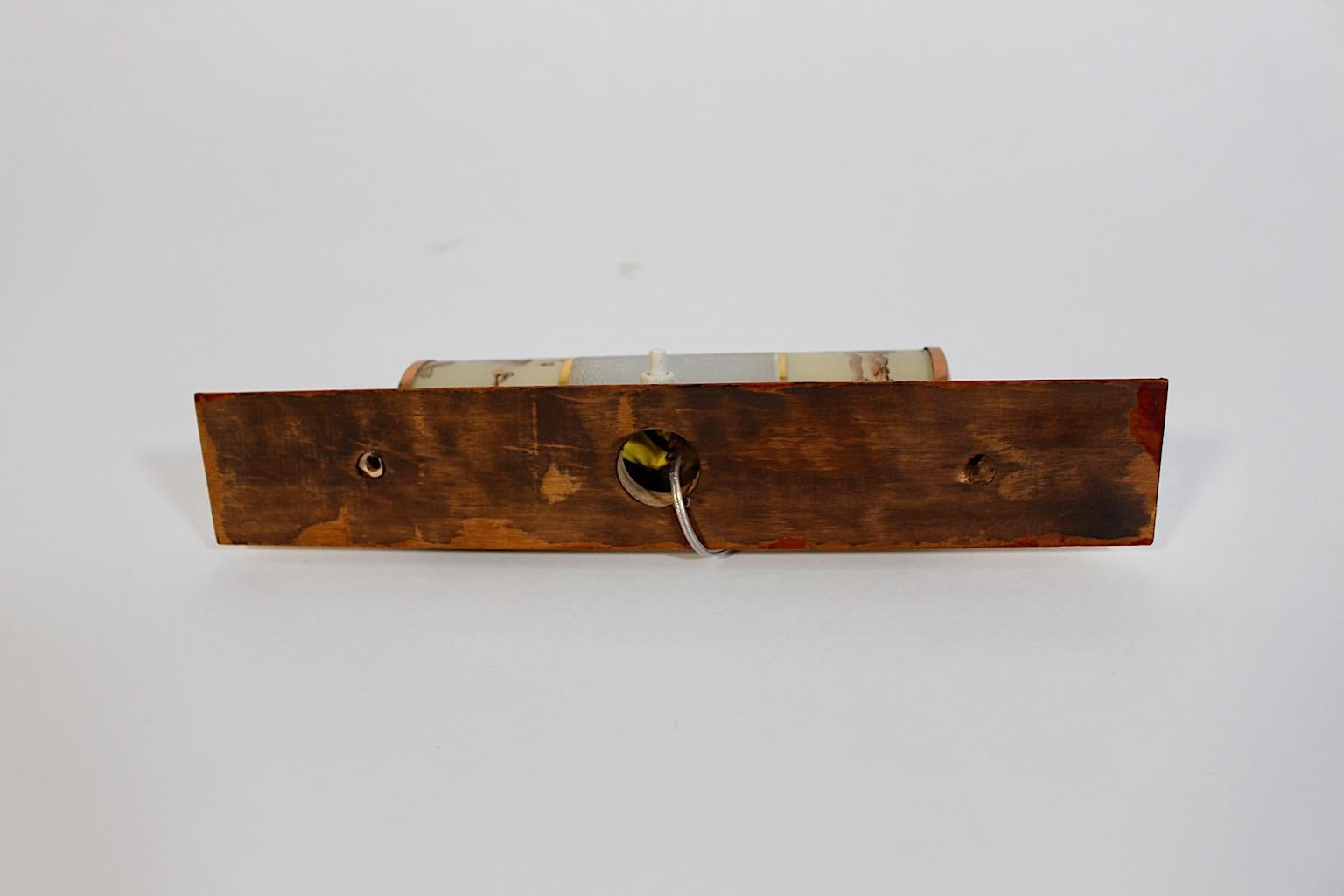 Mid Century Modern Vintage Beech Brass Copper Glass Pastel Brown Sconce 1940s For Sale 9