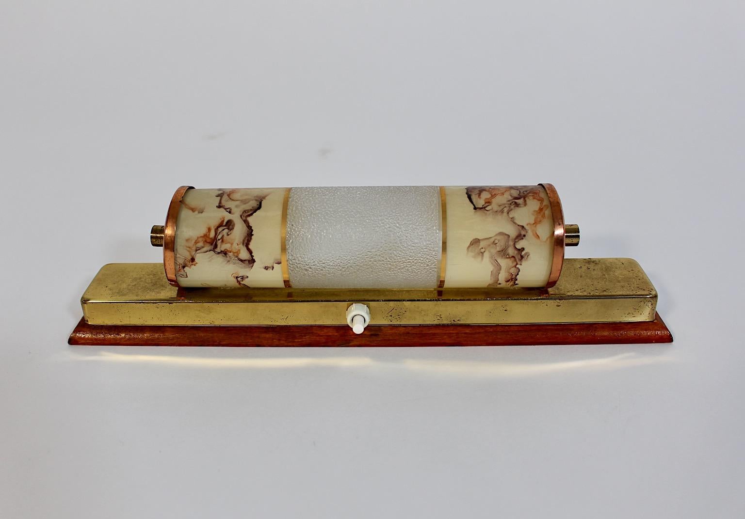 Mid Century Modern Vintage Beech Brass Copper Glass Pastel Brown Sconce 1940s For Sale 10