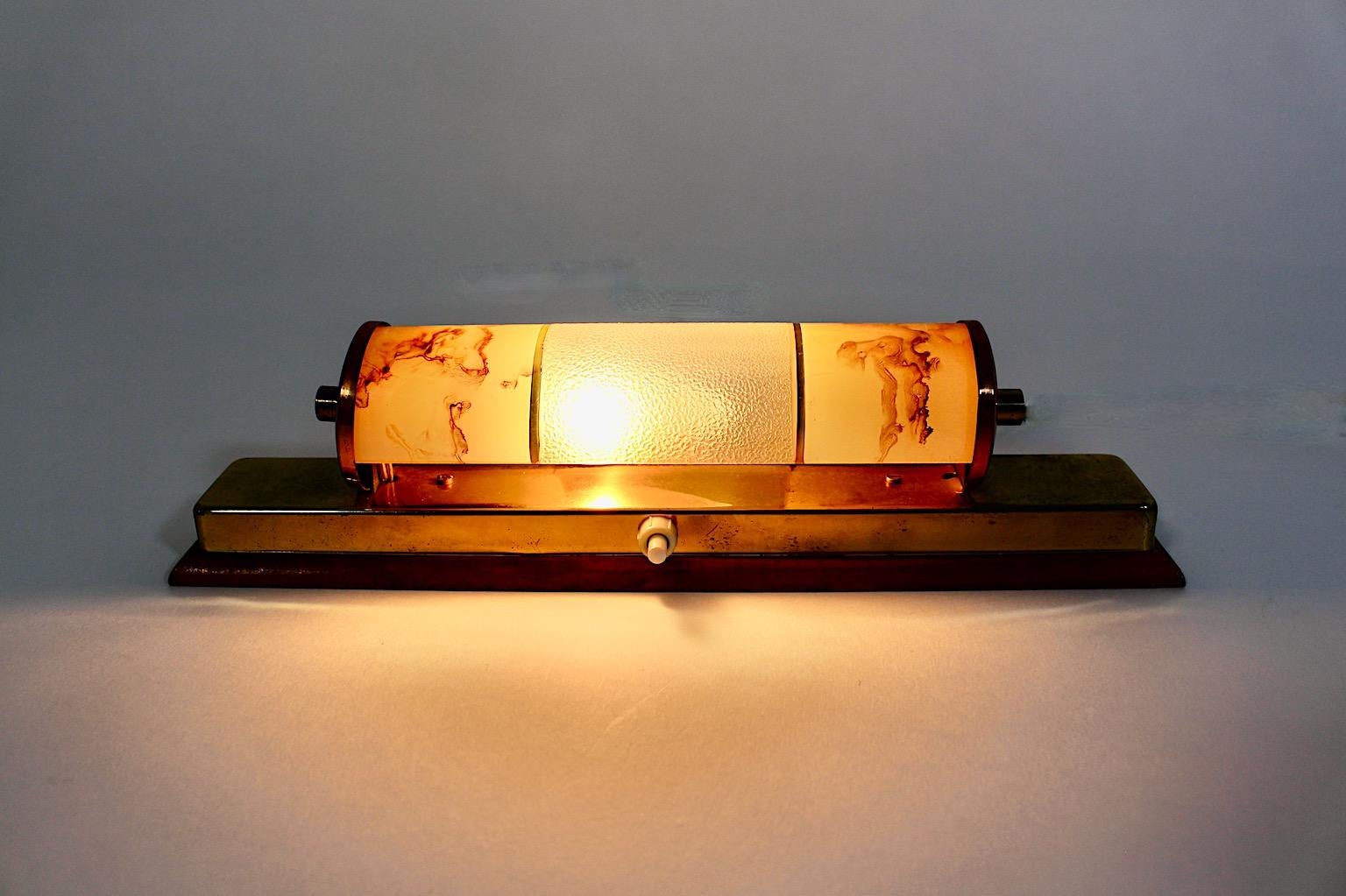 Mid-20th Century Mid Century Modern Vintage Beech Brass Copper Glass Pastel Brown Sconce 1940s For Sale