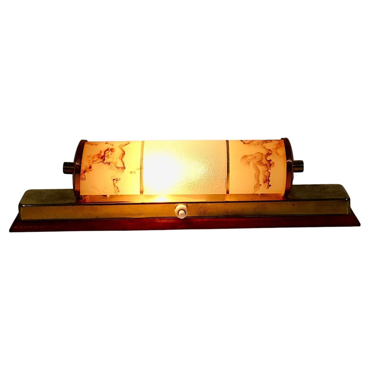 Mid Century Modern Vintage Beech Brass Copper Glass Pastel Brown Sconce 1940s