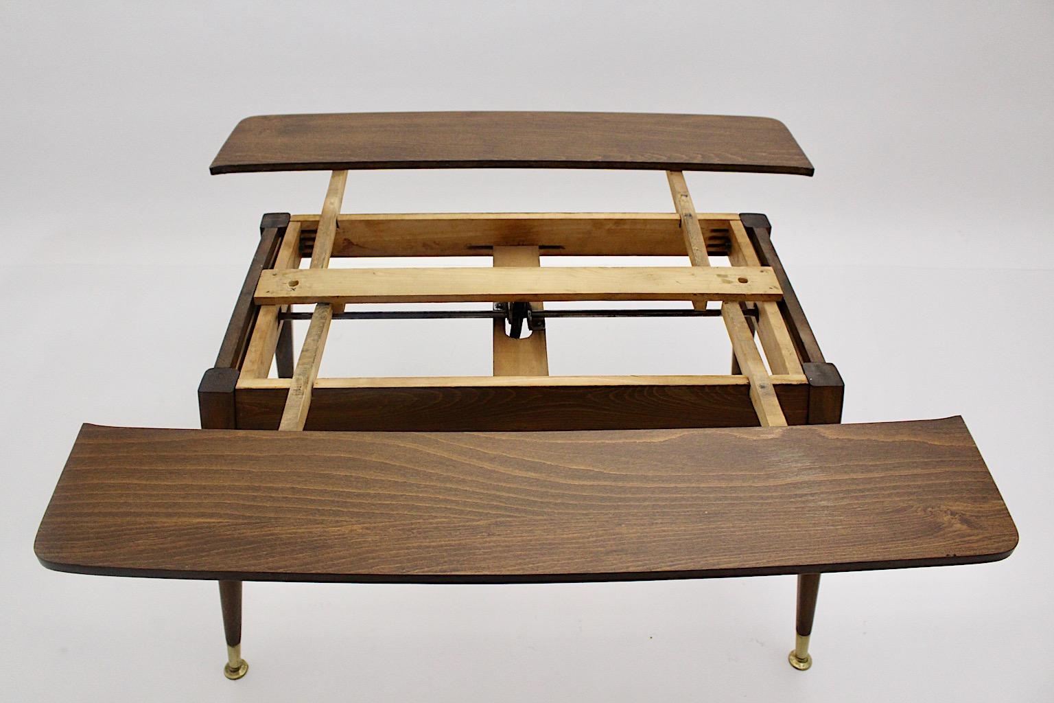 Mid Century Modern Vintage Beech Brass Sofa Table Dining Table 1950s Vienna For Sale 9