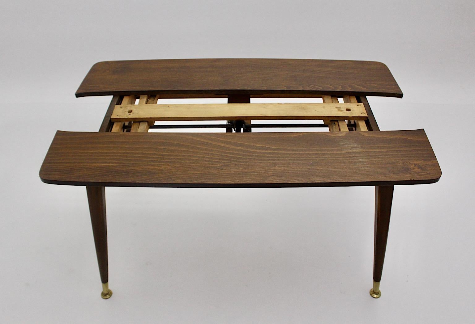 Mid Century Modern Vintage Beech Brass Sofa Table Dining Table 1950s Vienna For Sale 11