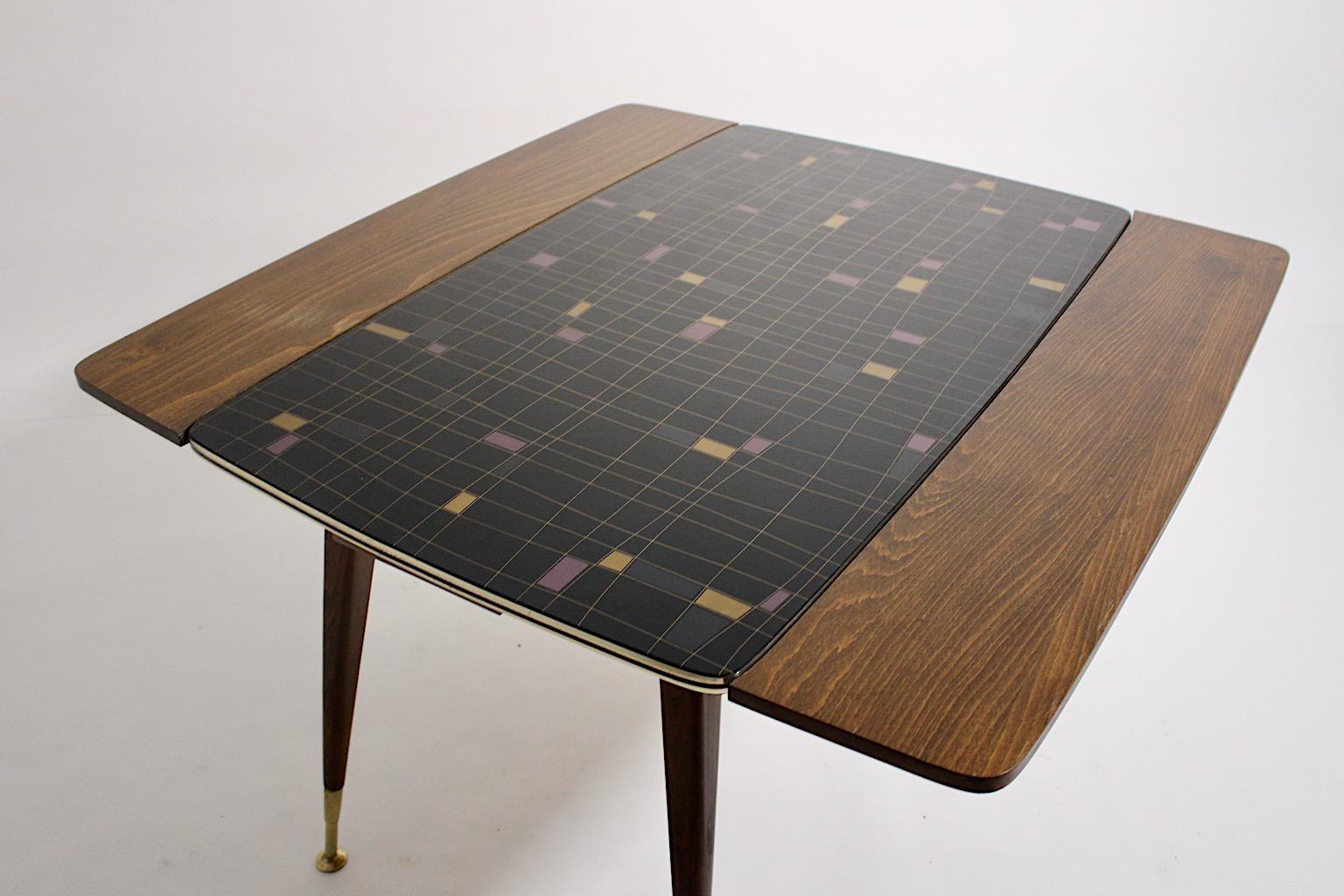 Mid-Century Modern Mid Century Modern Vintage Beech Brass Sofa Table Dining Table 1950s Vienna For Sale