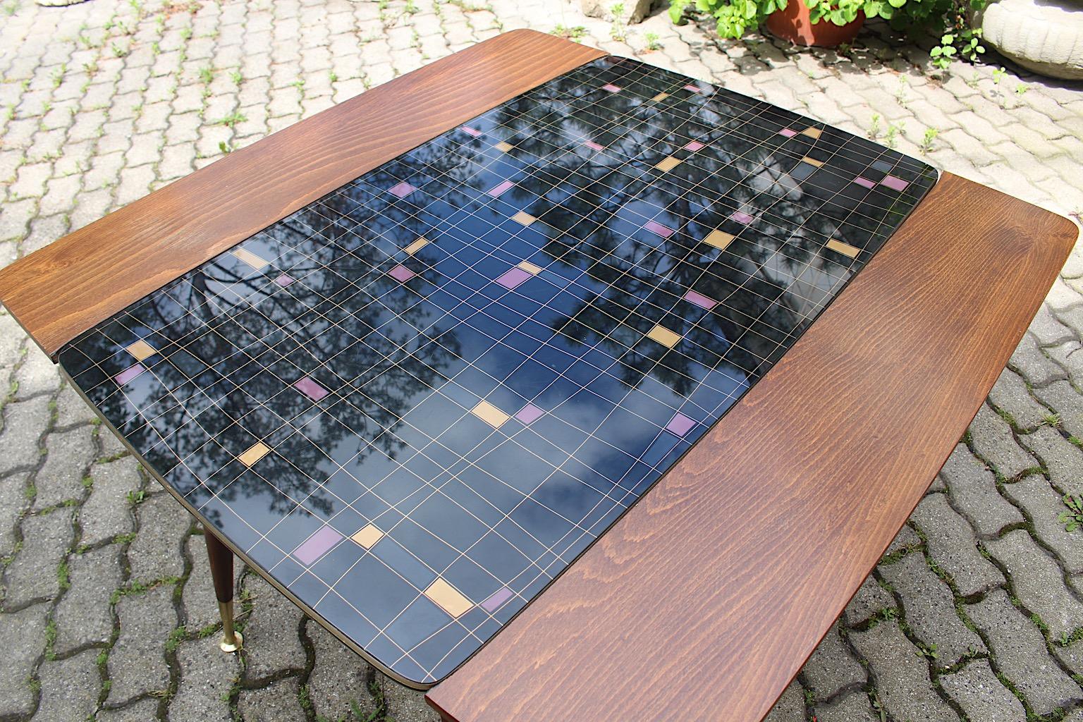 Austrian Mid Century Modern Vintage Beech Brass Sofa Table Dining Table 1950s Vienna For Sale