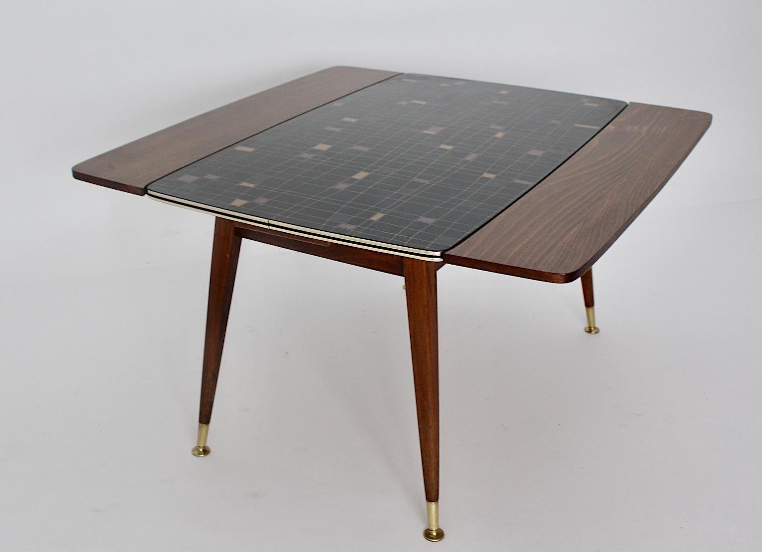 Austrian Mid-Century Modern Vintage Beech Brass Sofa Table or Dining Table 1950s Vienna For Sale