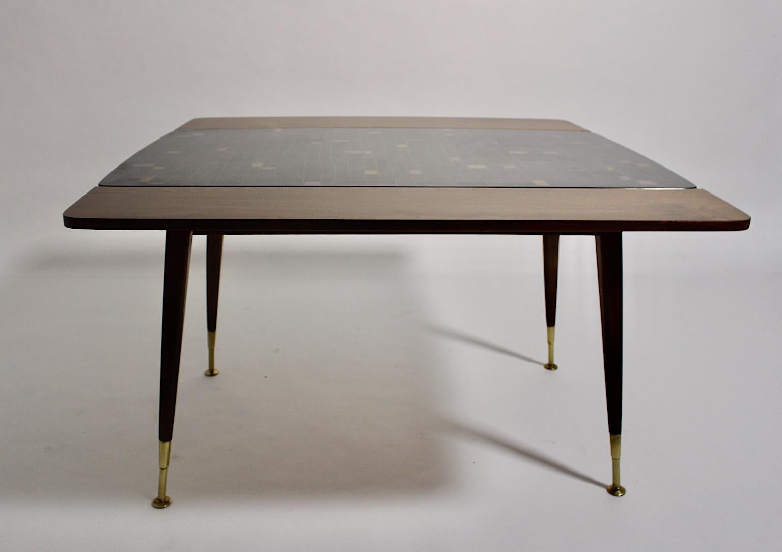 Mid-Century Modern Vintage Beech Brass Sofa Table or Dining Table 1950s Vienna For Sale 1